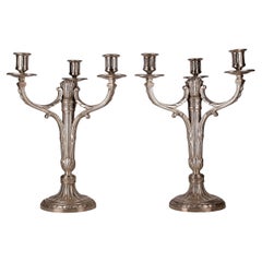 Pair of Early 20th Century Plated 3-Arms Candelabras from France by Christofle