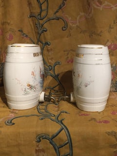 Pair of Early 20th Century Pottery Whisky Barrels with Original Lids and Taps