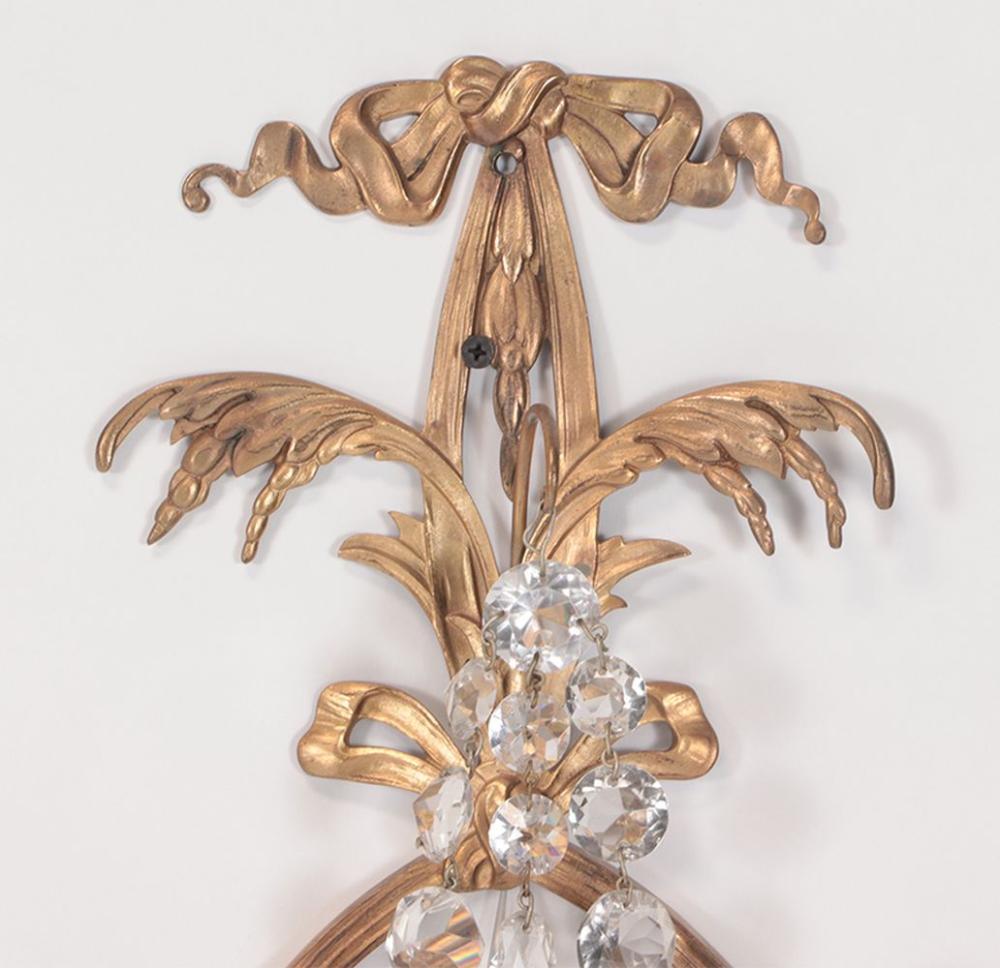 Unknown Pair of Early 20th Century Regency Style Bronze & Crystal Wall Sconces For Sale