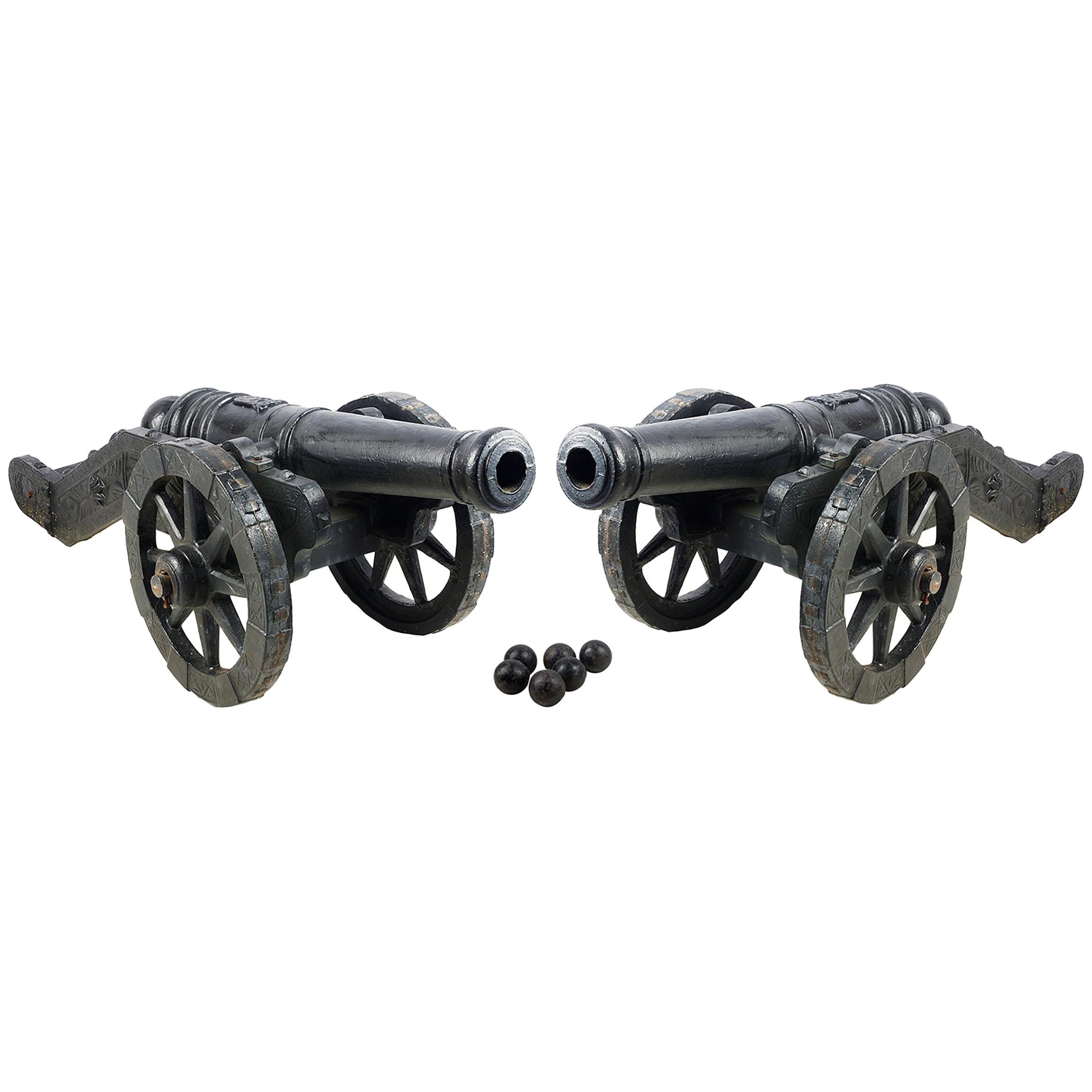 Pair of Early 20th Century Replica Cast Iron Cannons