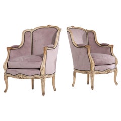 Pair of Early 20th Century Salon Armchairs Pale Pink Velvet