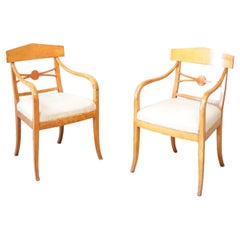 Pair of early 20th century satin wood Swedish Biedermeier armchairs