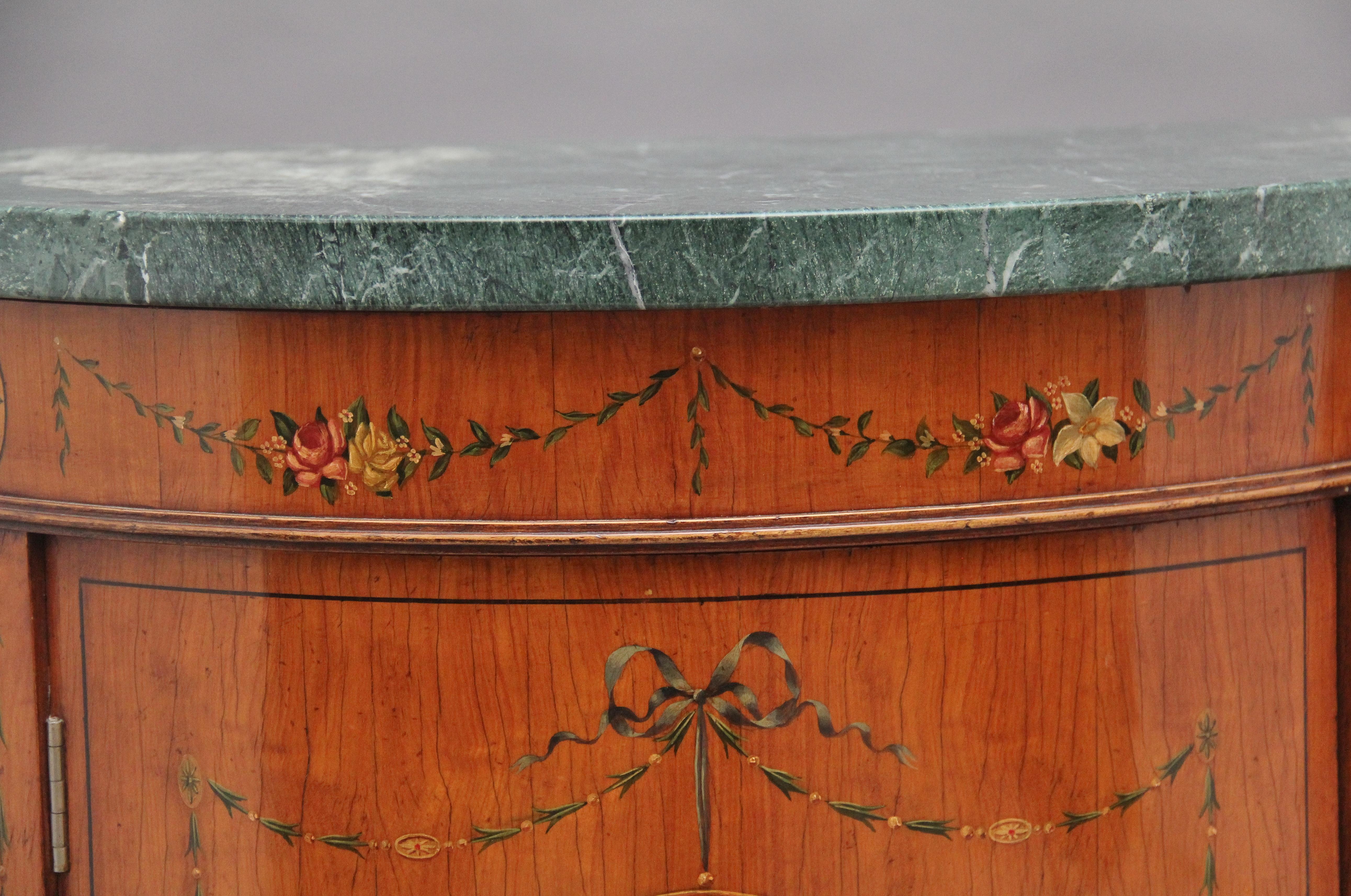 Pair of Early 20th Century Satinwood and Painted Demi Lune Cabinets For Sale 9