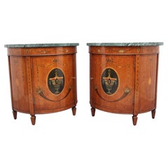 Pair of Early 20th Century Satinwood and Painted Demi Lune Cabinets