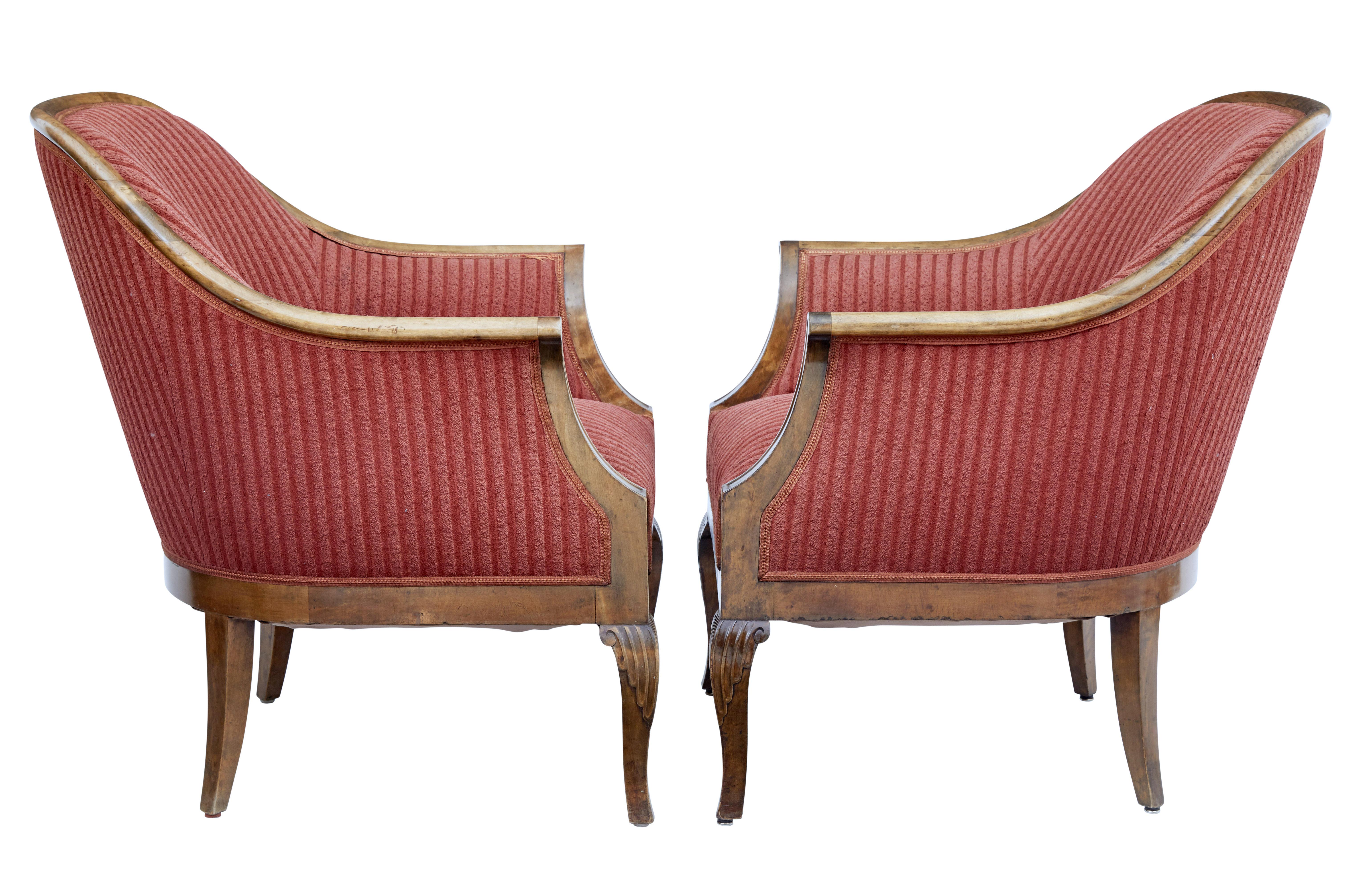 Art Deco Pair of Early 20th Century Scandinavian Birch Armchairs