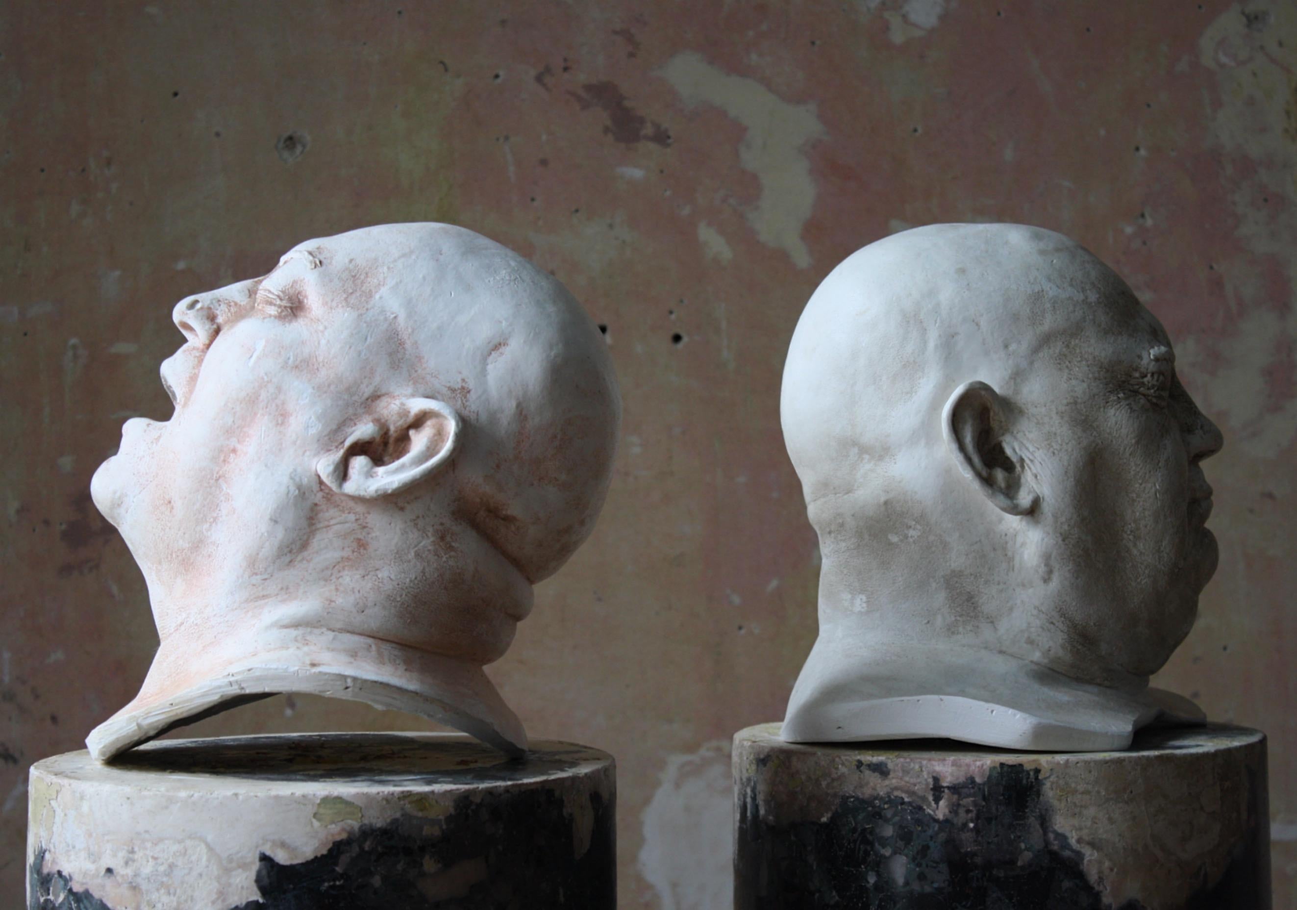 Pair of Early 20th Century Sculptural Life/Death Masks Plaster Busts 9