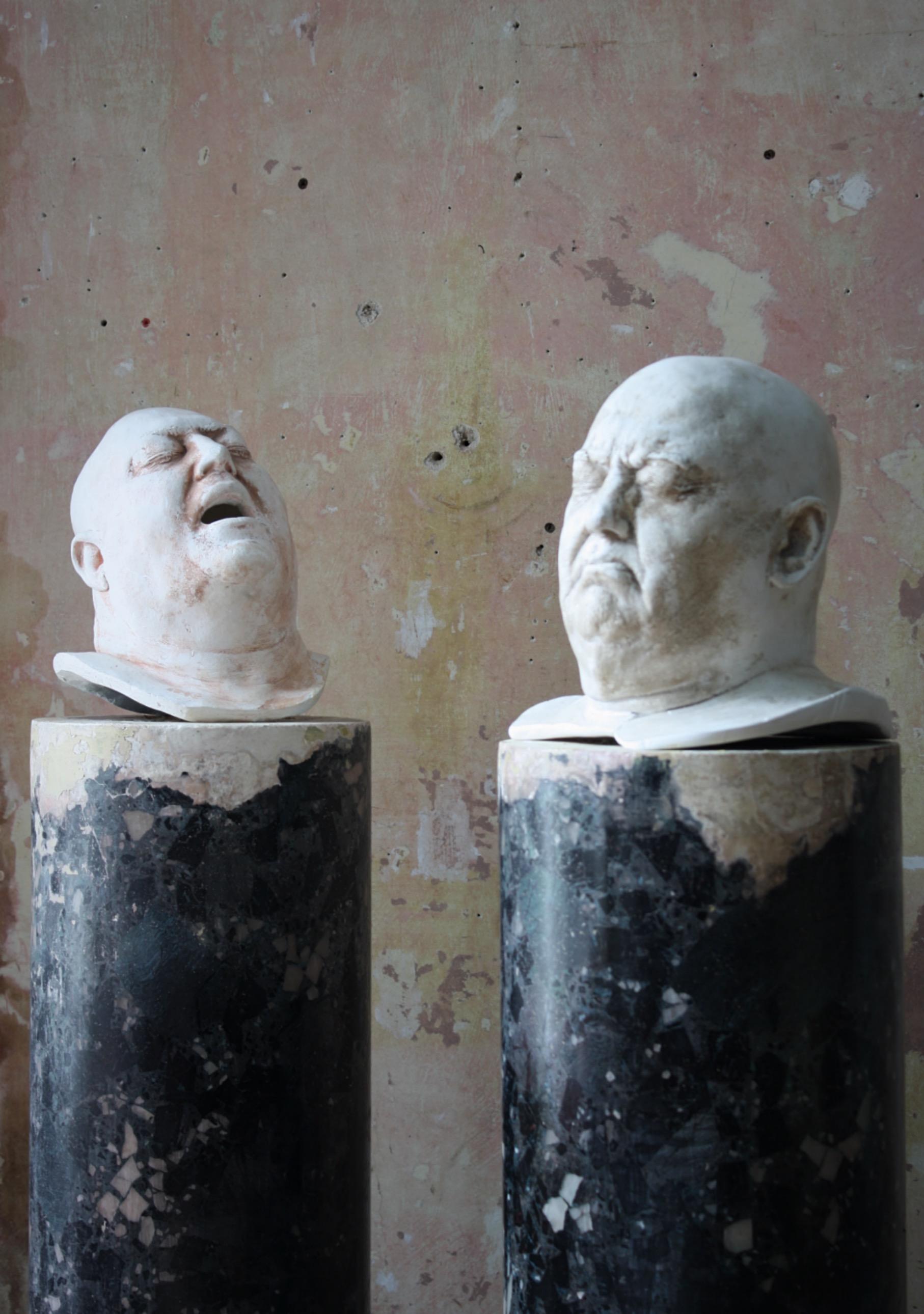 A pair of plaster busts of a large middle-aged chap, believed to be a Welsh prisoner.

Age related discolouration to all surfaces, the odd small repair to the bases of each bust. 

These are life size casts, taken directly from the head of the