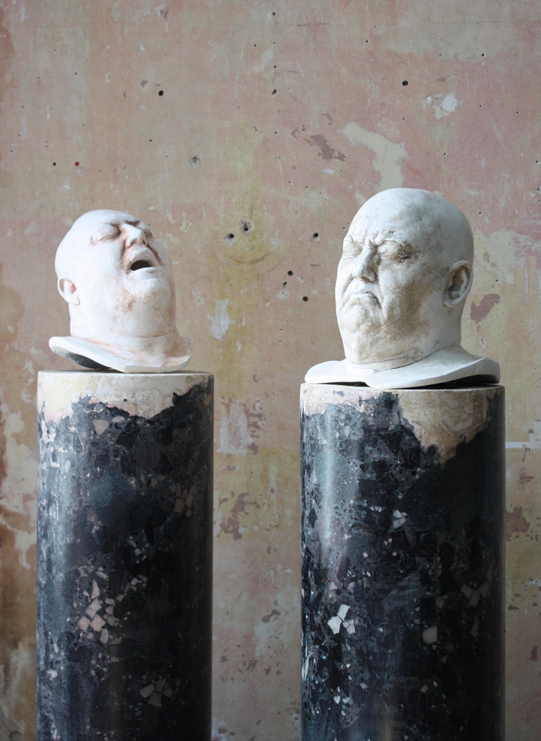 Pair of Early 20th Century Sculptural Life/Death Masks Plaster Busts 2