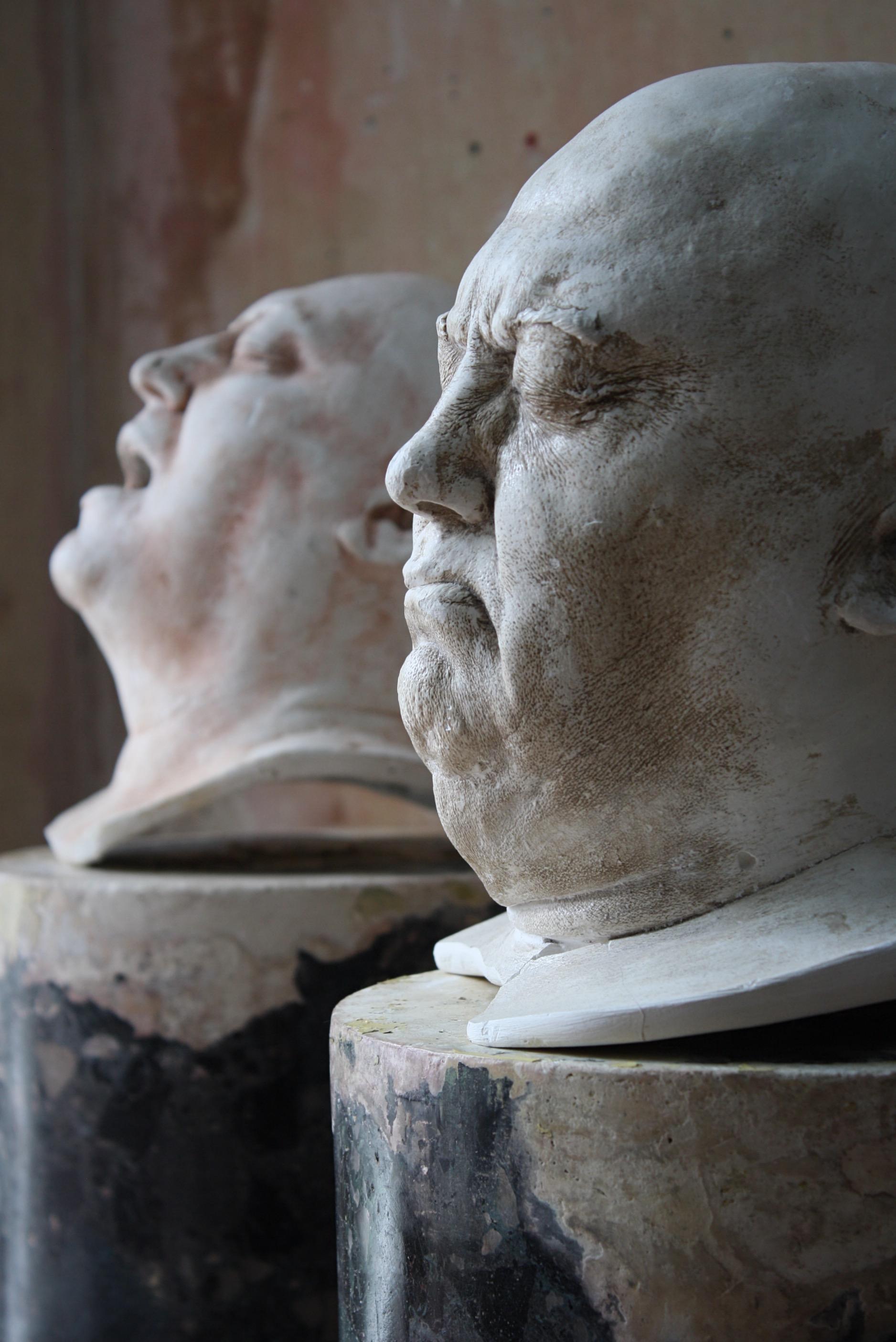 Pair of Early 20th Century Sculptural Life/Death Masks Plaster Busts 5