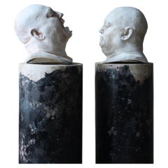 Pair of Early 20th Century Sculptural Life/Death Masks Plaster Busts 