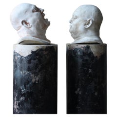 Pair of Early 20th Century Sculptural Life/Death Masks Plaster Busts