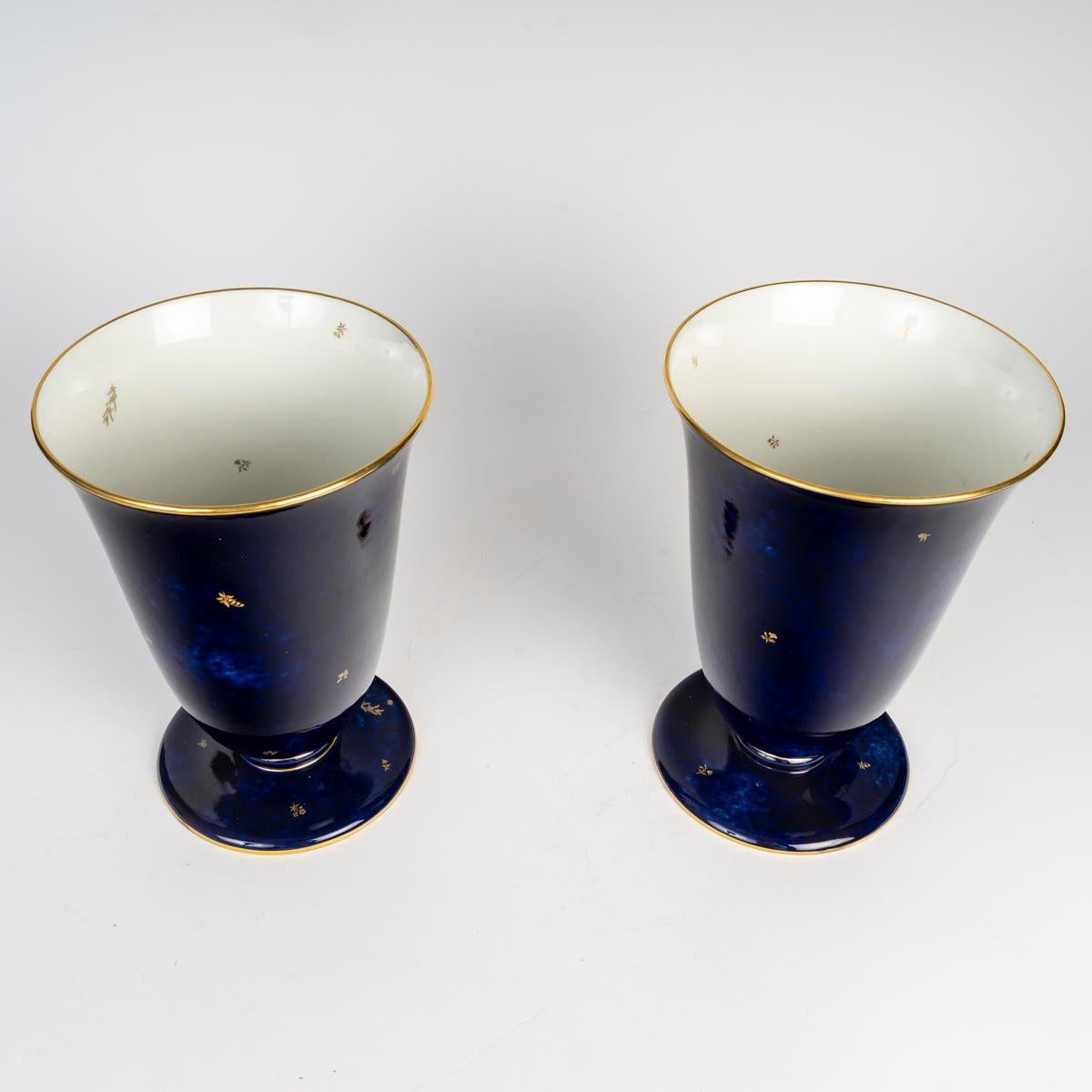 Coppia di vasi in porcellana di Sèvres dell'inizio del XX secolo.

Coppia di vasi in porcellana di Sèvres dell'inizio del XX secolo, circa 1936, con timbro Sèvres Manufacture Nationale, Francia.
H. 22,5 cm, P. 16 cm
