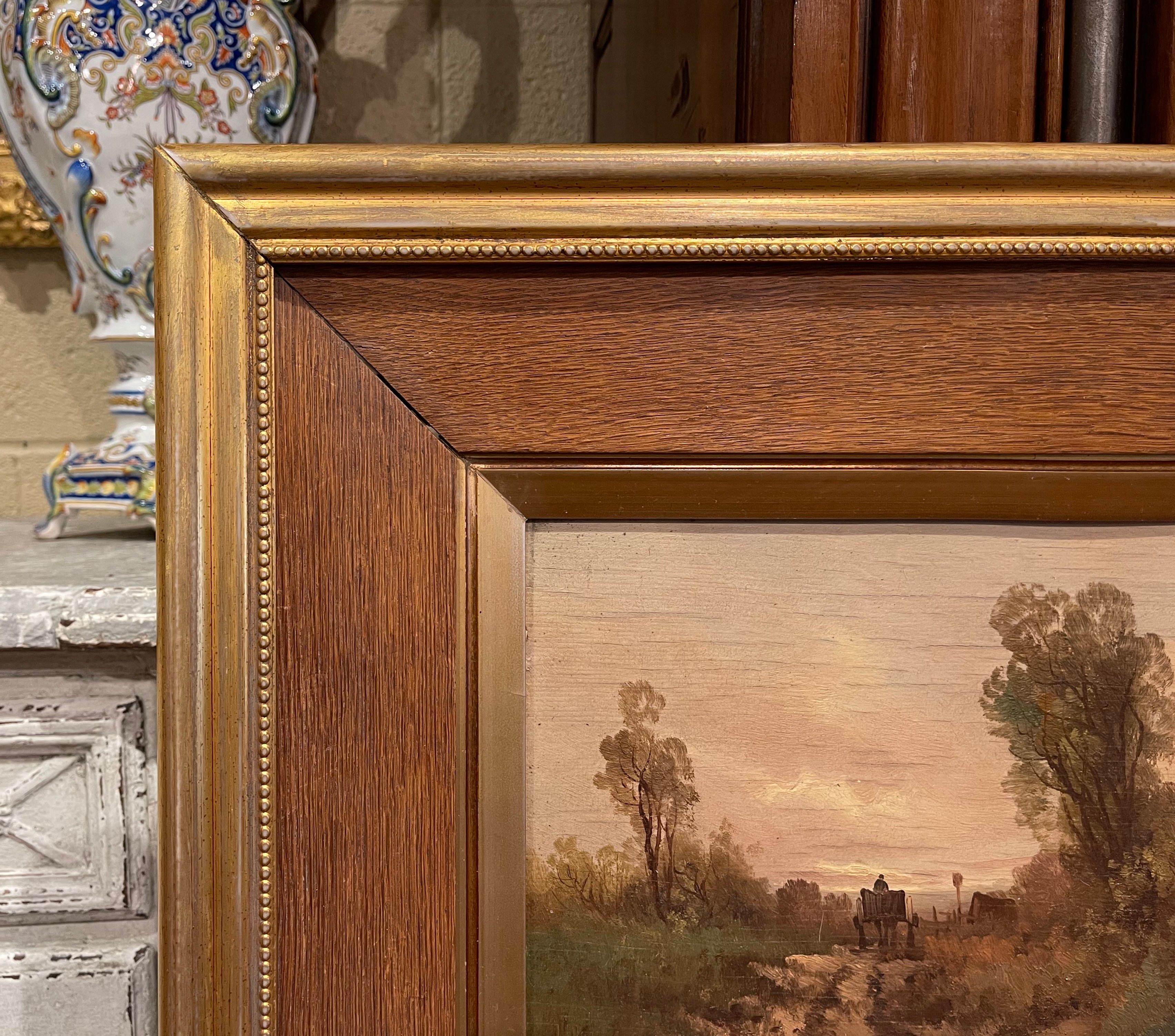 Paire de peintures pastorales sur panneau du début du 20e siècle signées sur panneau dans des cadres dorés en vente 3
