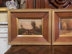 Pair of Early 20th Century Signed Pastoral Paintings on Board in Gilt Frames