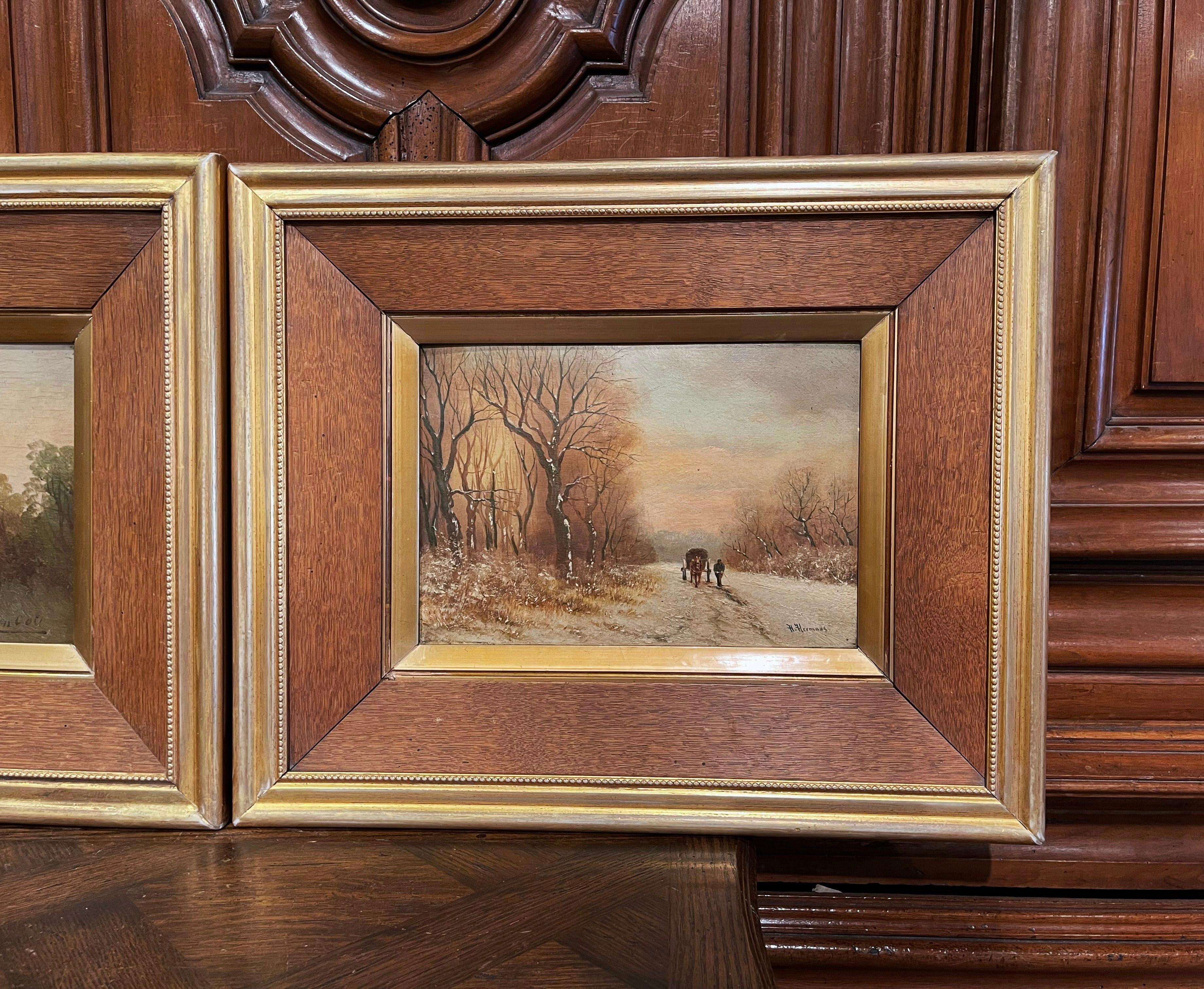 Paar signierte pastorale Gemälde des frühen 20. Jahrhunderts auf Karton in vergoldeten Rahmen (Niederländisch) im Angebot