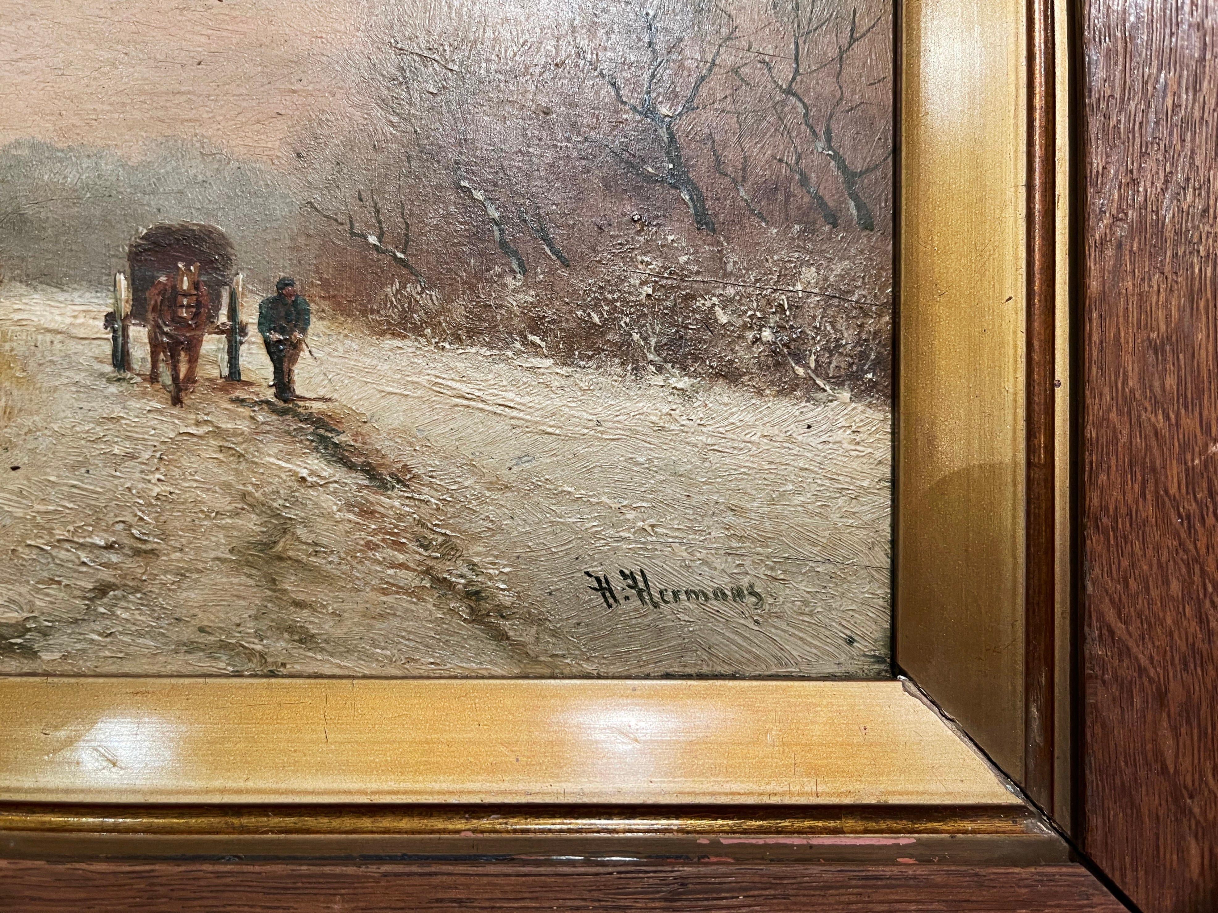 Pair of Early 20th Century Signed Pastoral Paintings on Board in Gilt Frames For Sale 2
