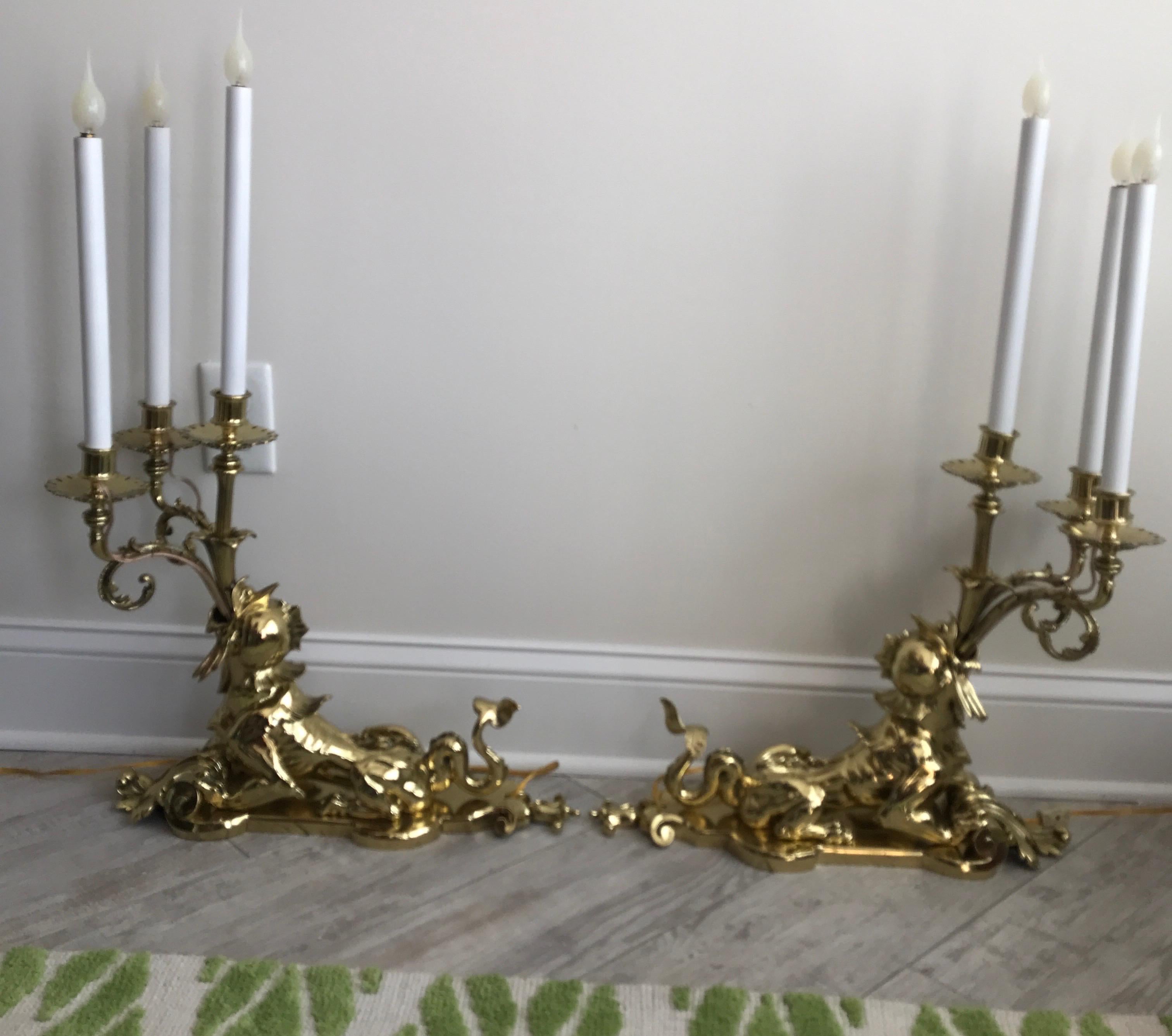 Pair of Early 20th Century Solid Brass Sea Urchin Candelabra For Sale 14