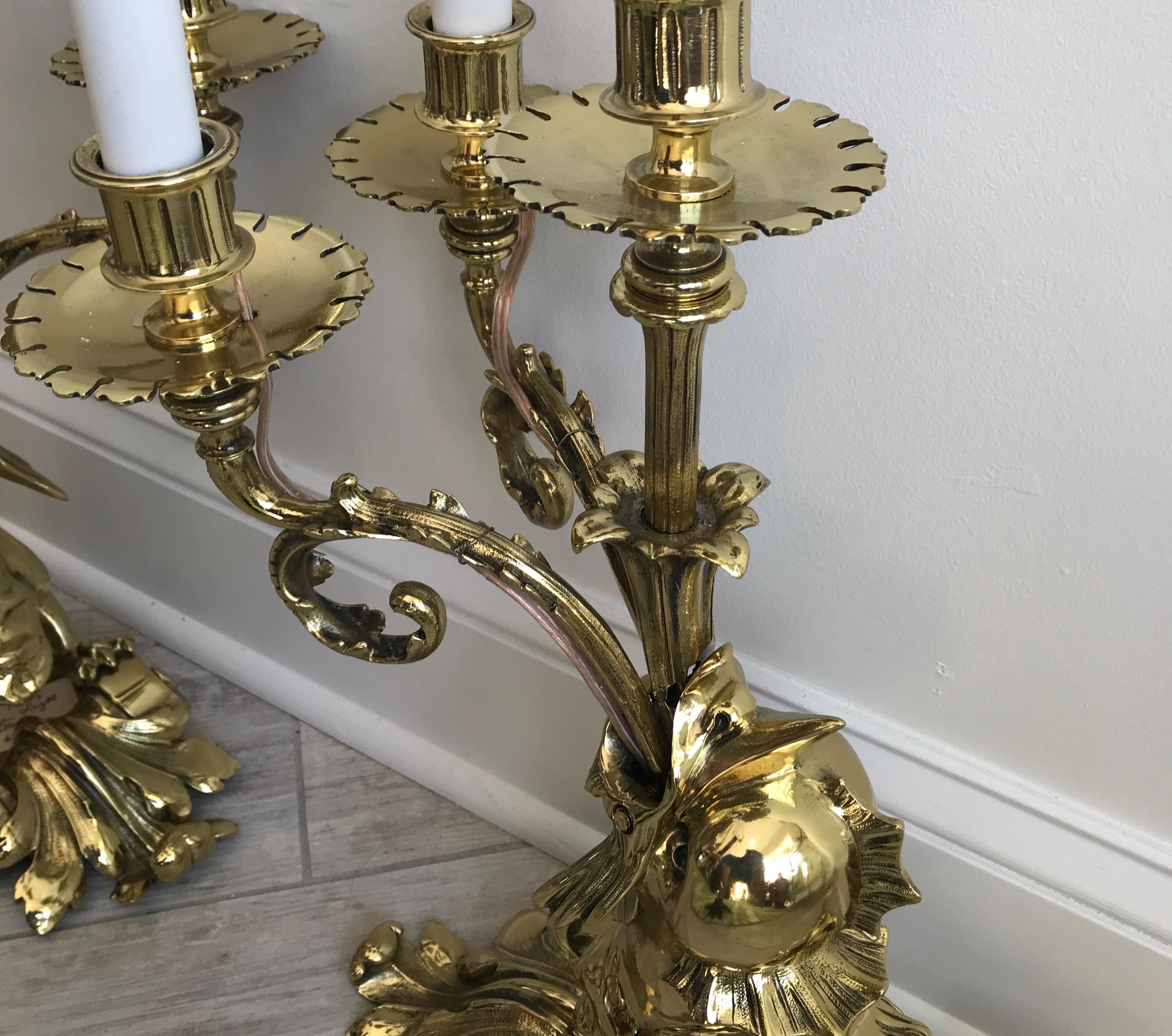 Pair of Early 20th Century Solid Brass Sea Urchin Candelabra For Sale 3