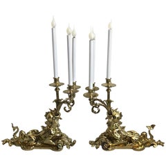 Pair of Early 20th Century Solid Brass Sea Urchin Candelabra