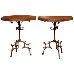 Pair of Early 20th Century Spanish Walnut and Iron Octagonal Side Tables