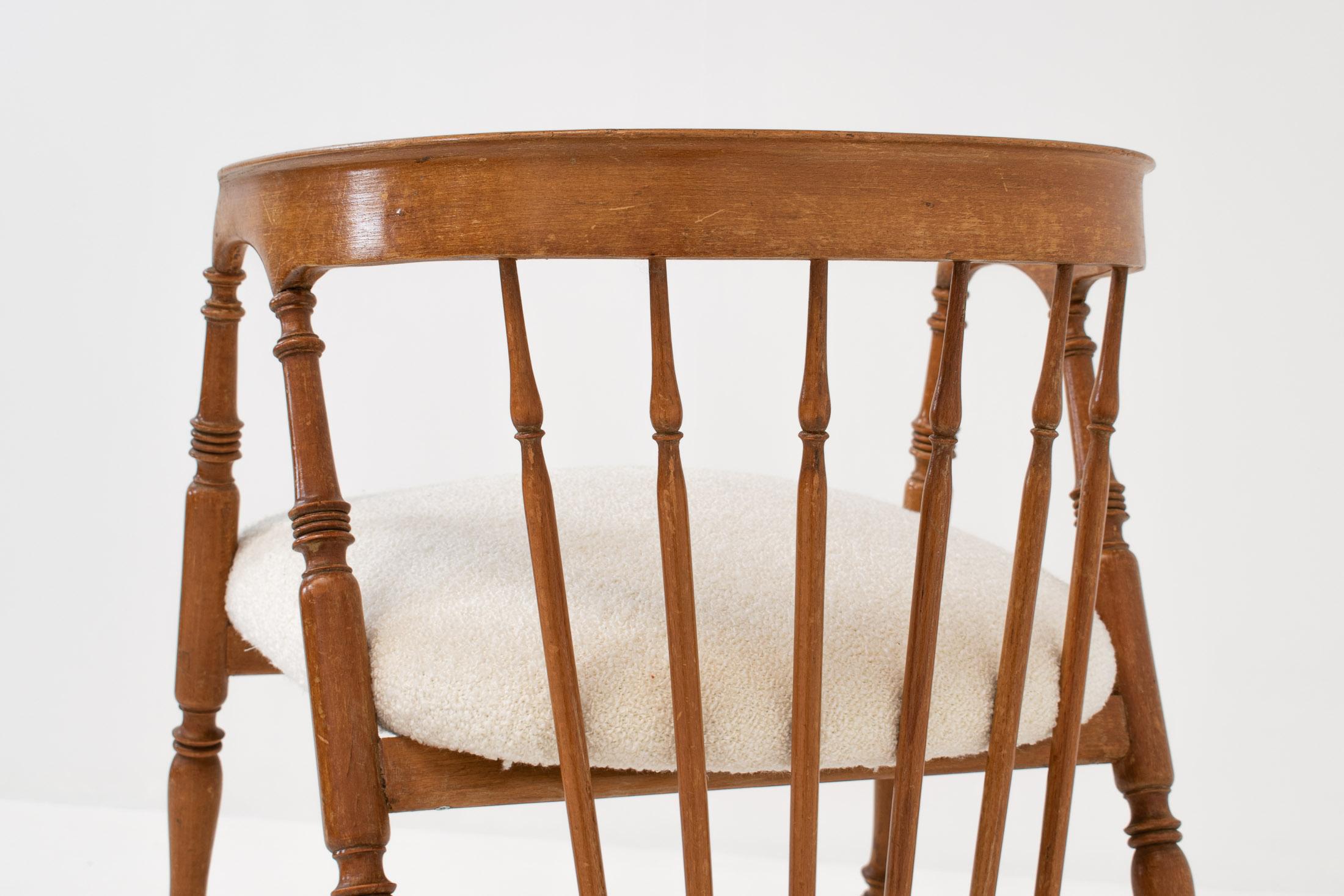 Pair of Early 20th Century Spindle Back Chairs in Bouclé 7