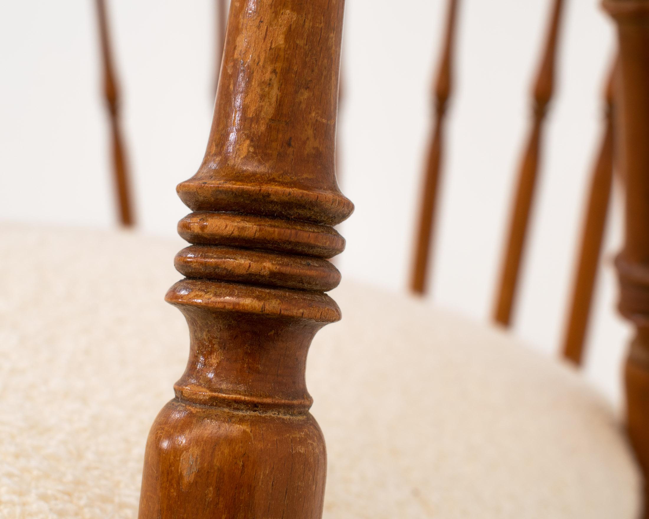 Pair of Early 20th Century Spindle Back Chairs in Bouclé 1