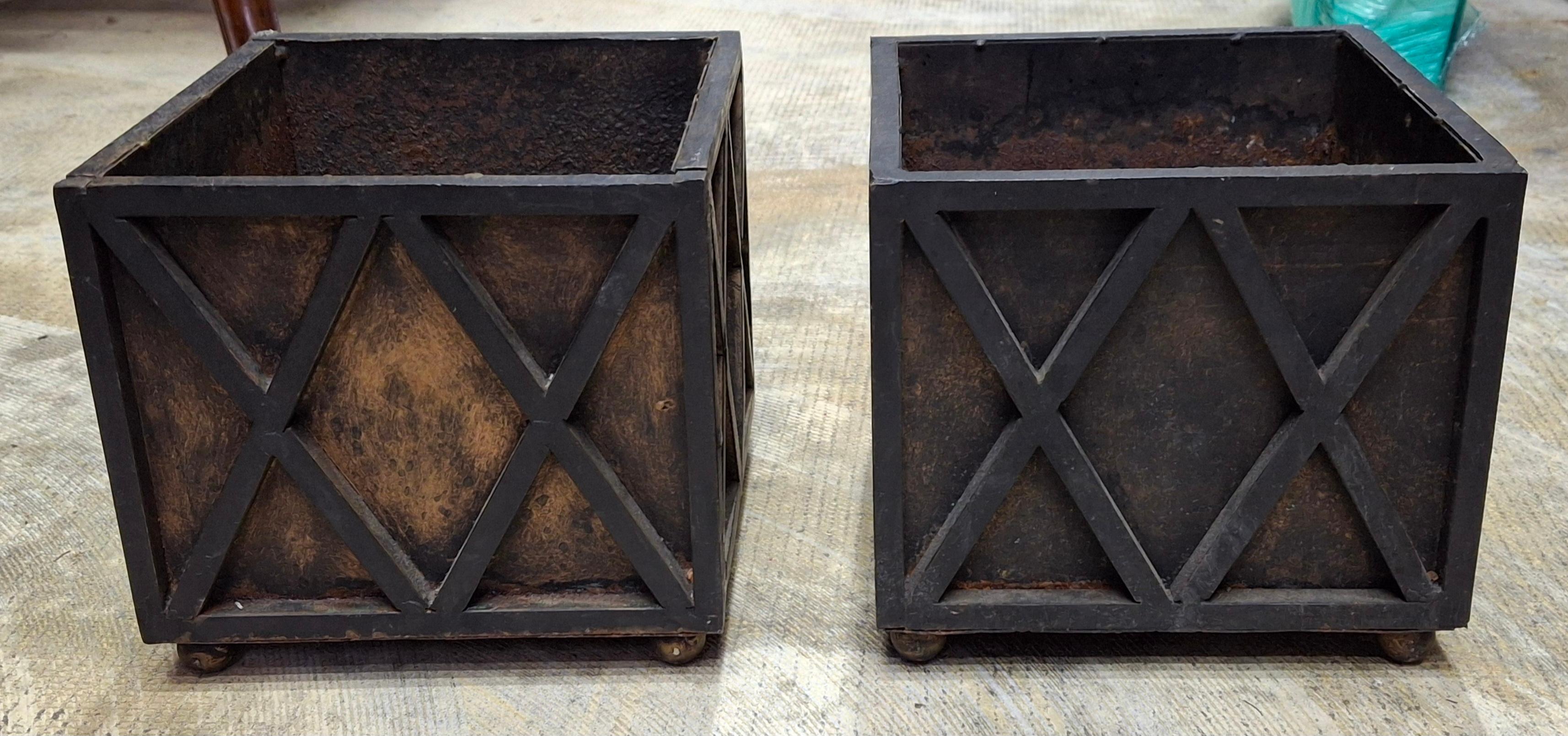 Pair of Early 20th Century Square Cast Iron Planters Jardinieres For Sale 3