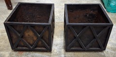 Pair of Early 20th Century Square Cast Iron Planters Jardinieres