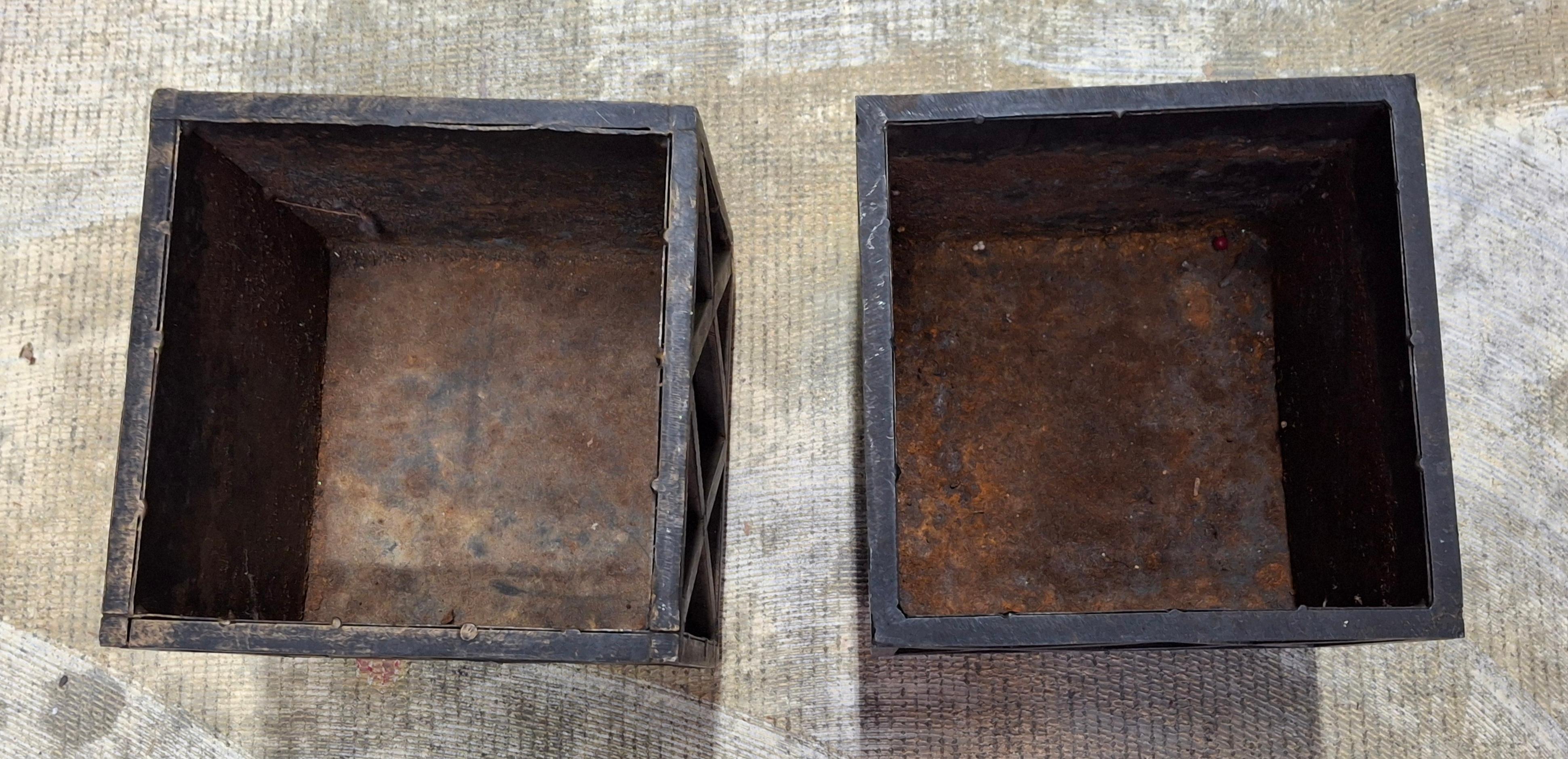 Other Pair of Early 20th Century Square Cast Iron Planters Jardinieres For Sale
