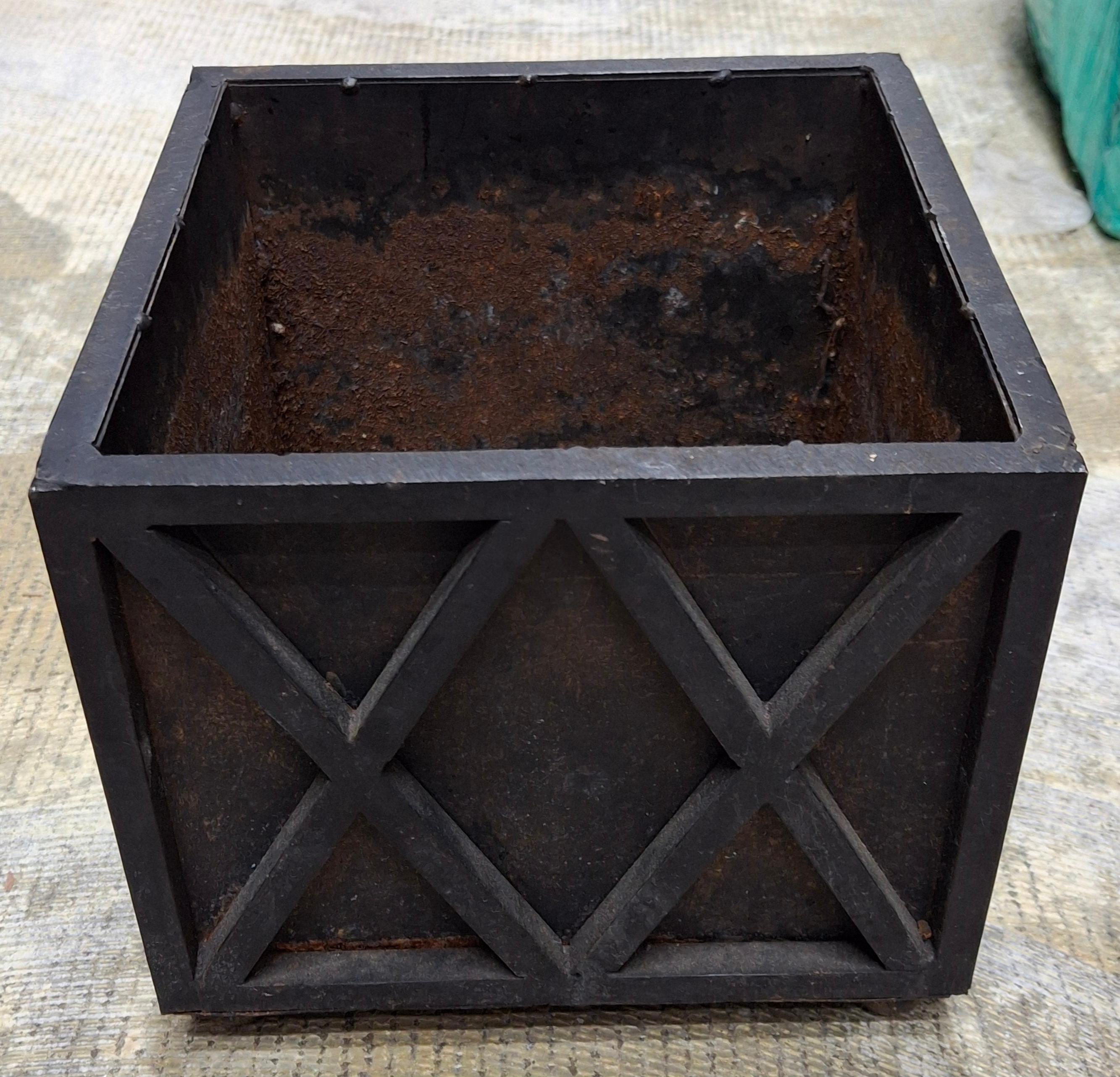 American Pair of Early 20th Century Square Cast Iron Planters Jardinieres For Sale