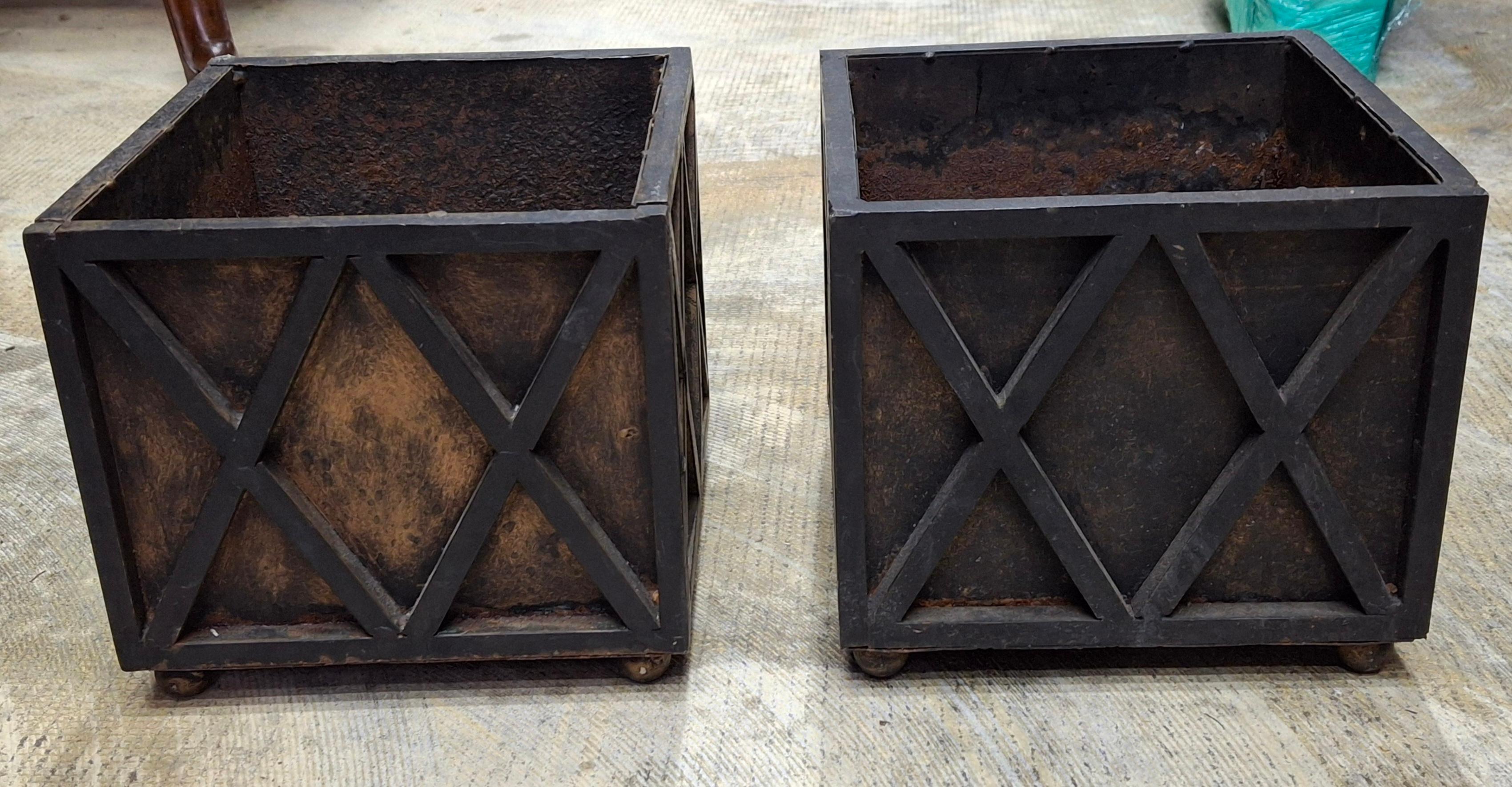 Pair of Early 20th Century Square Cast Iron Planters Jardinieres For Sale 1