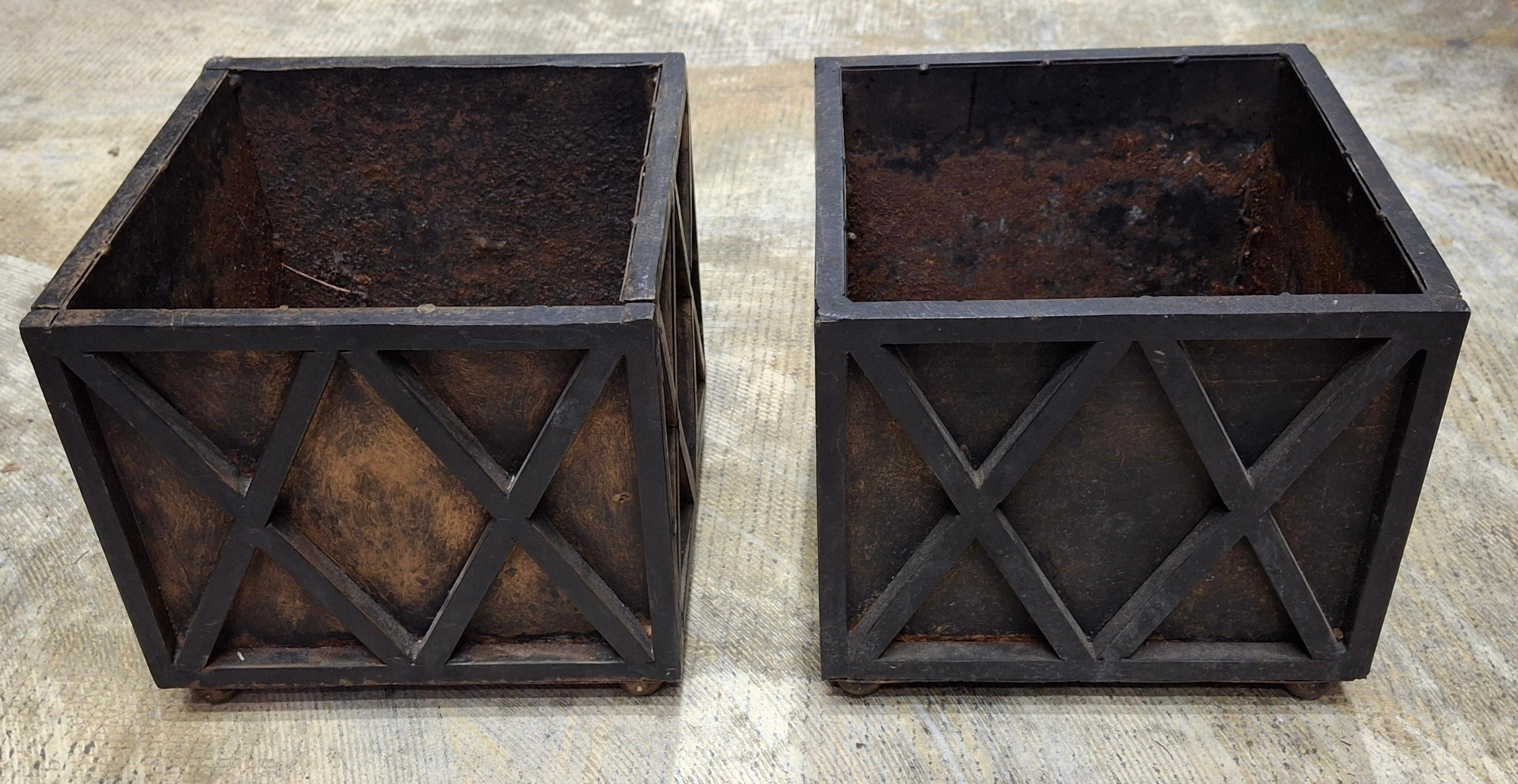 Pair of Early 20th Century Square Cast Iron Planters Jardinieres For Sale 2