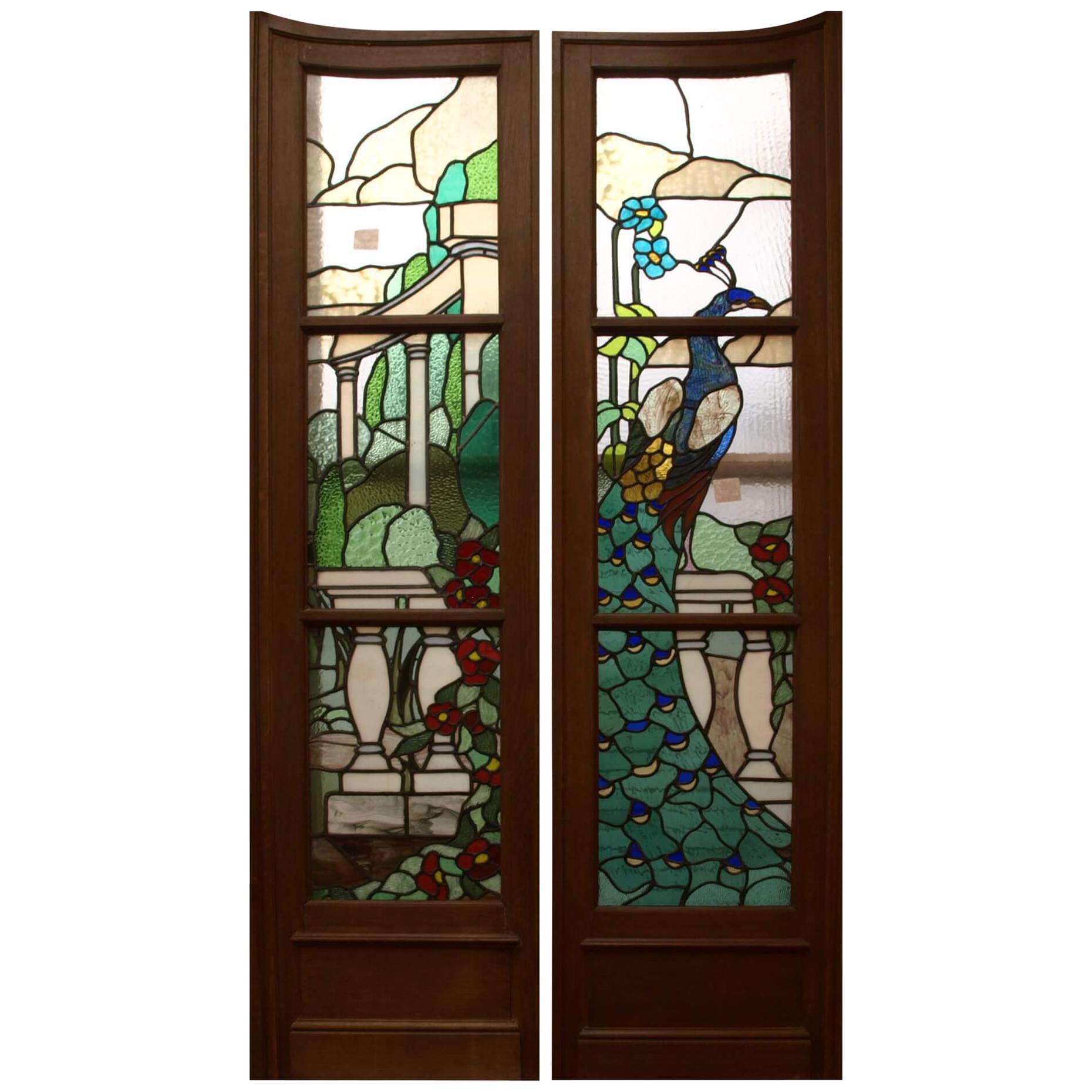 Pair of Early 20th Century Stained Glass Doors For Sale