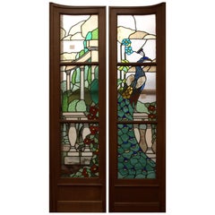 Antique Pair of Early 20th Century Stained Glass Doors