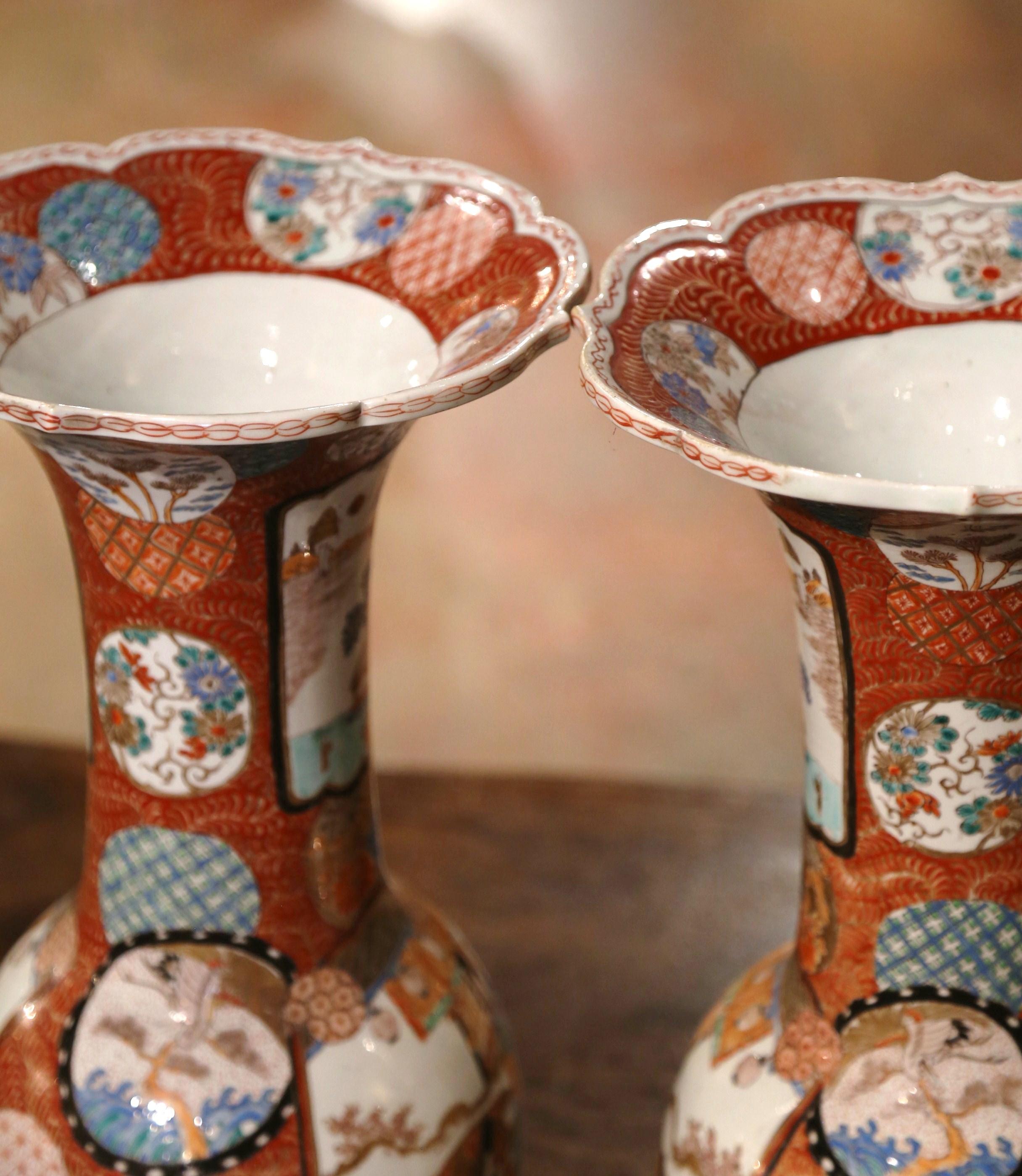 Pair of Early 20th Century Stamped Japanese Porcelain Imari Vases 5