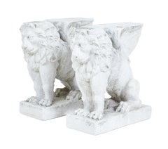 Pair of Early 20th Century Stone Garden Lion Pedestals