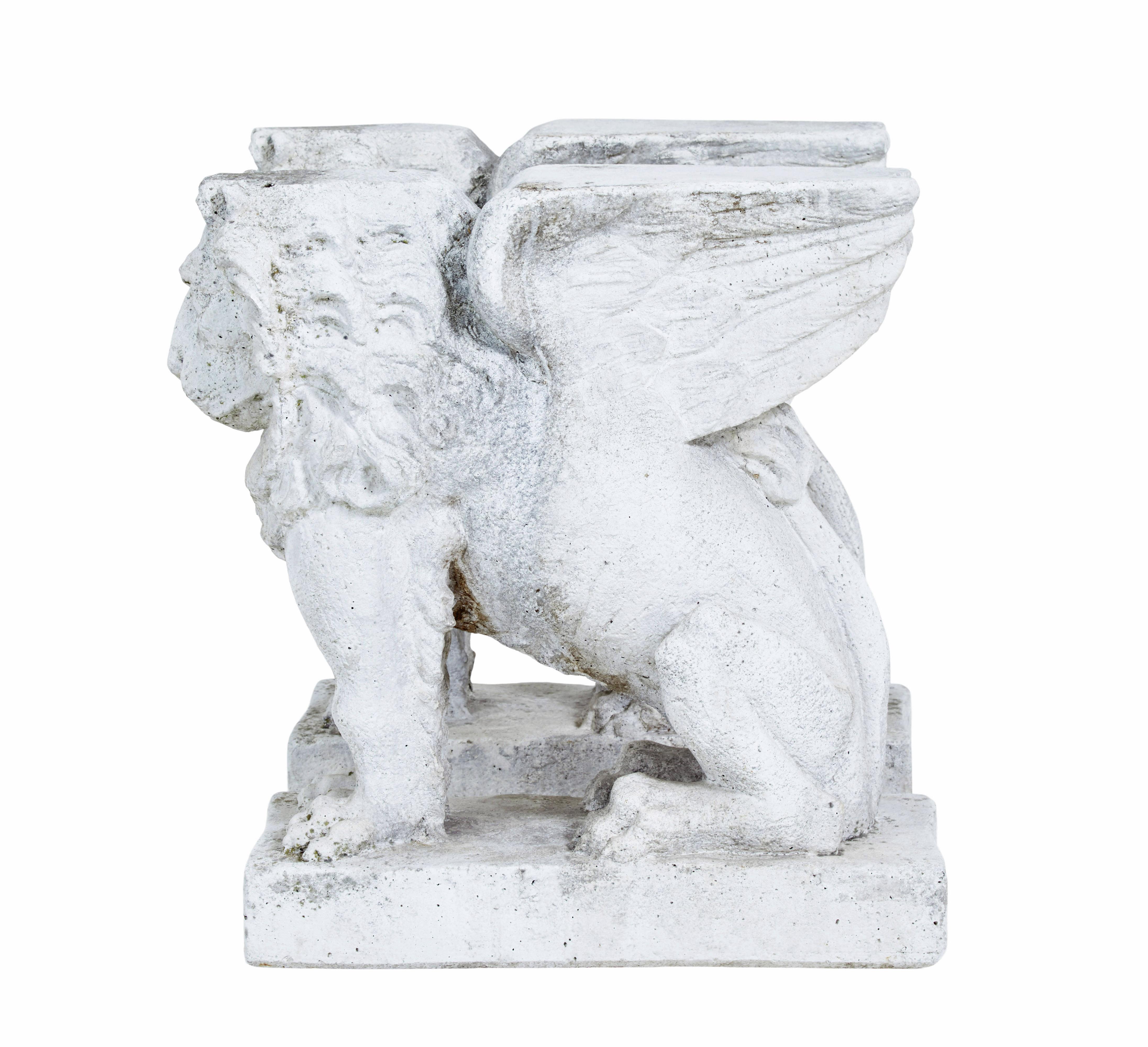 Pair of early 20th Century stone garden lion pedestals For Sale 1