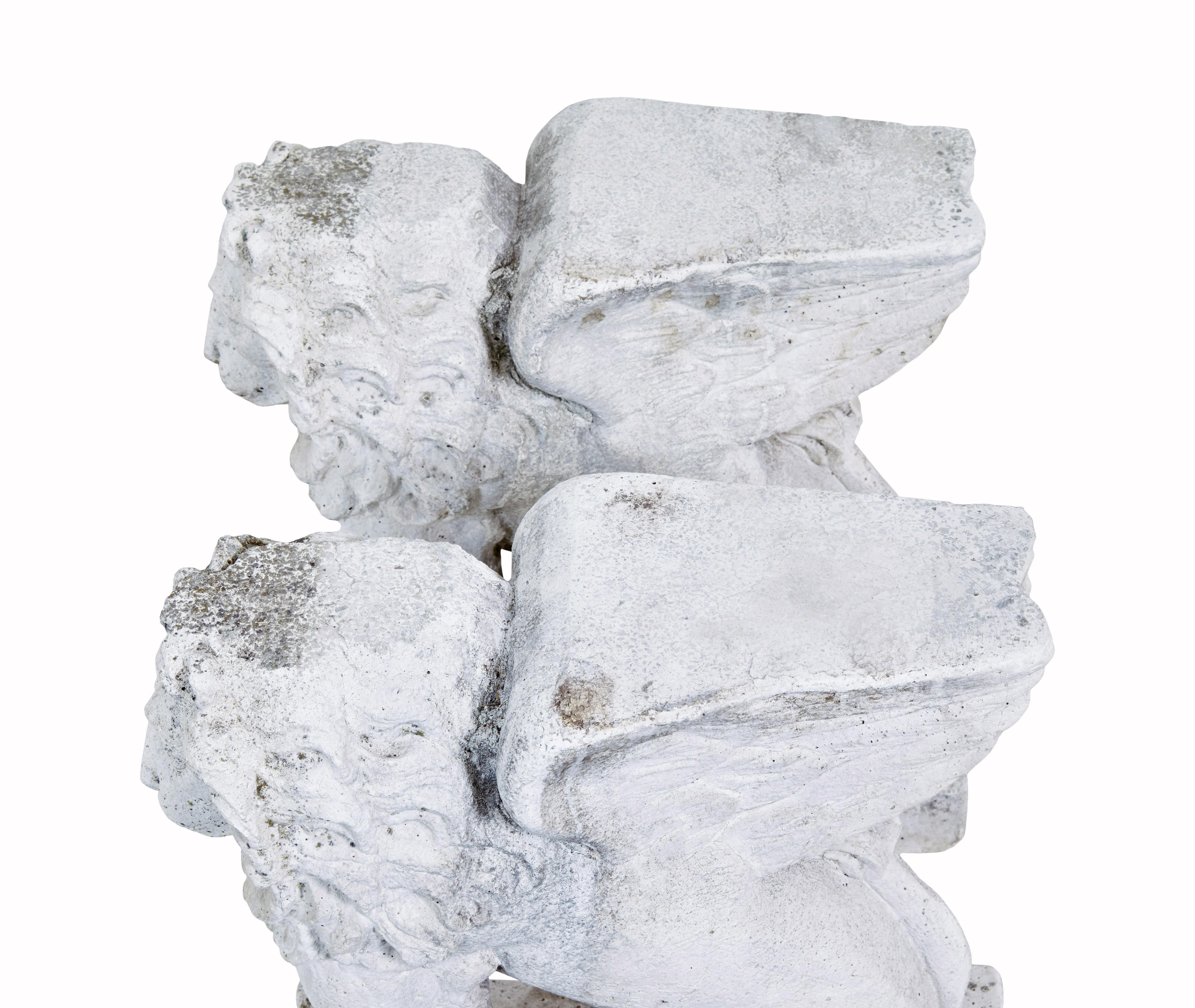 Pair of early 20th Century stone garden lion pedestals For Sale 2