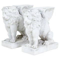 Pair of early 20th century stone garden lion pedestals