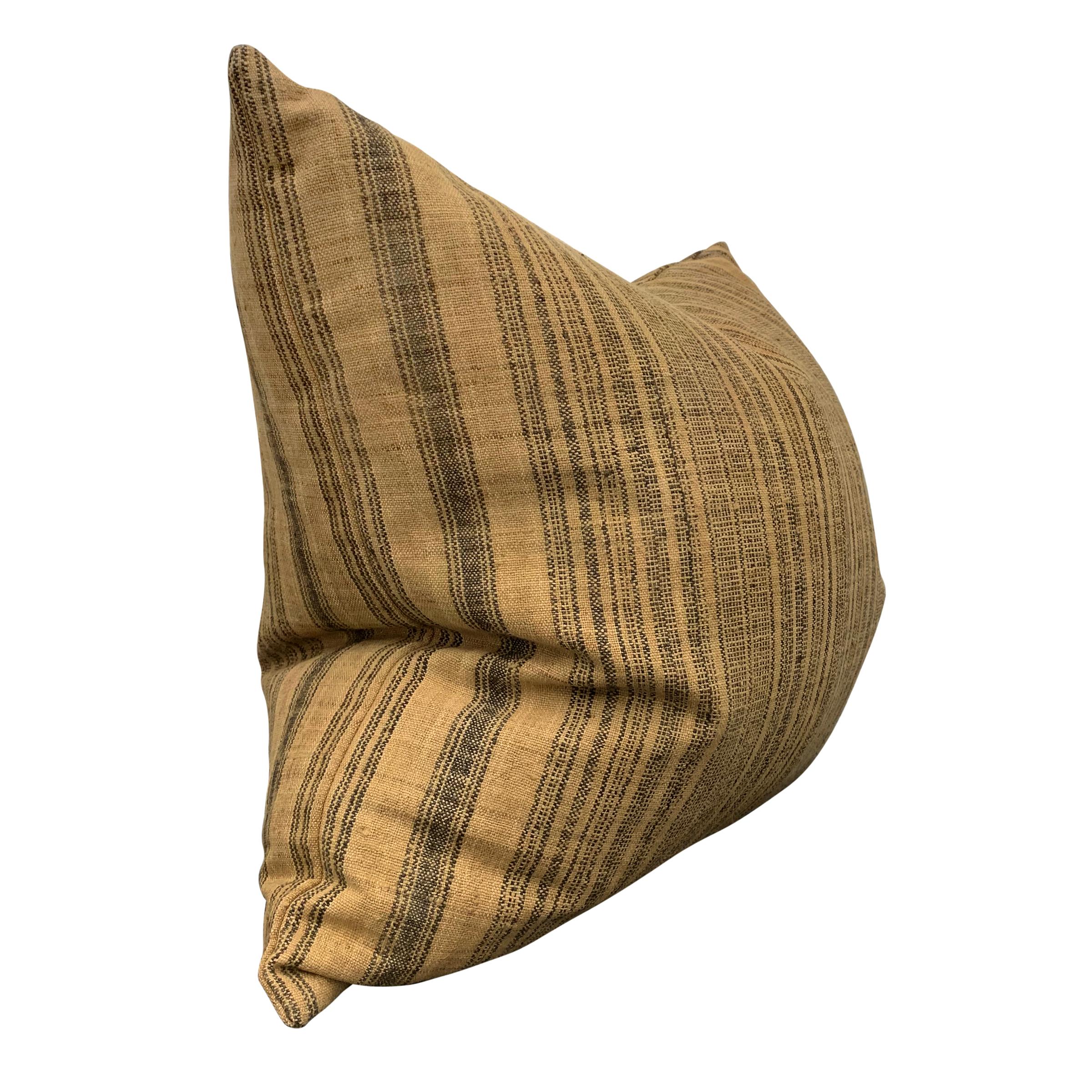 Rustic Pair of Early 20th Century Thai Hill Tribe Striped Linen Pillows