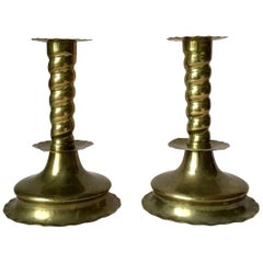 Pair of Early 20th Century Swedish Baroque Style Brass Candleholders