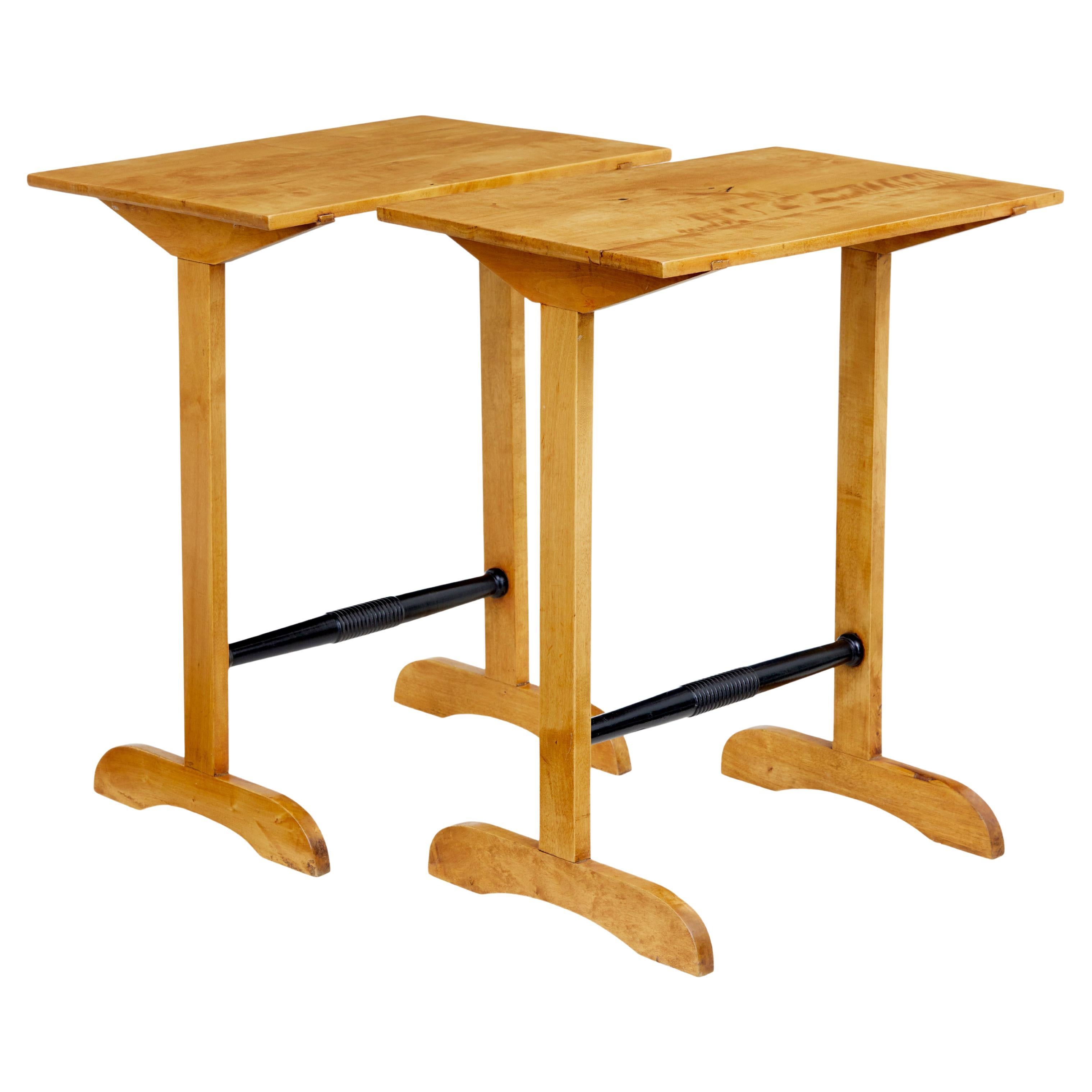 Pair of Early 20th Century Swedish Birch Side Tables For Sale