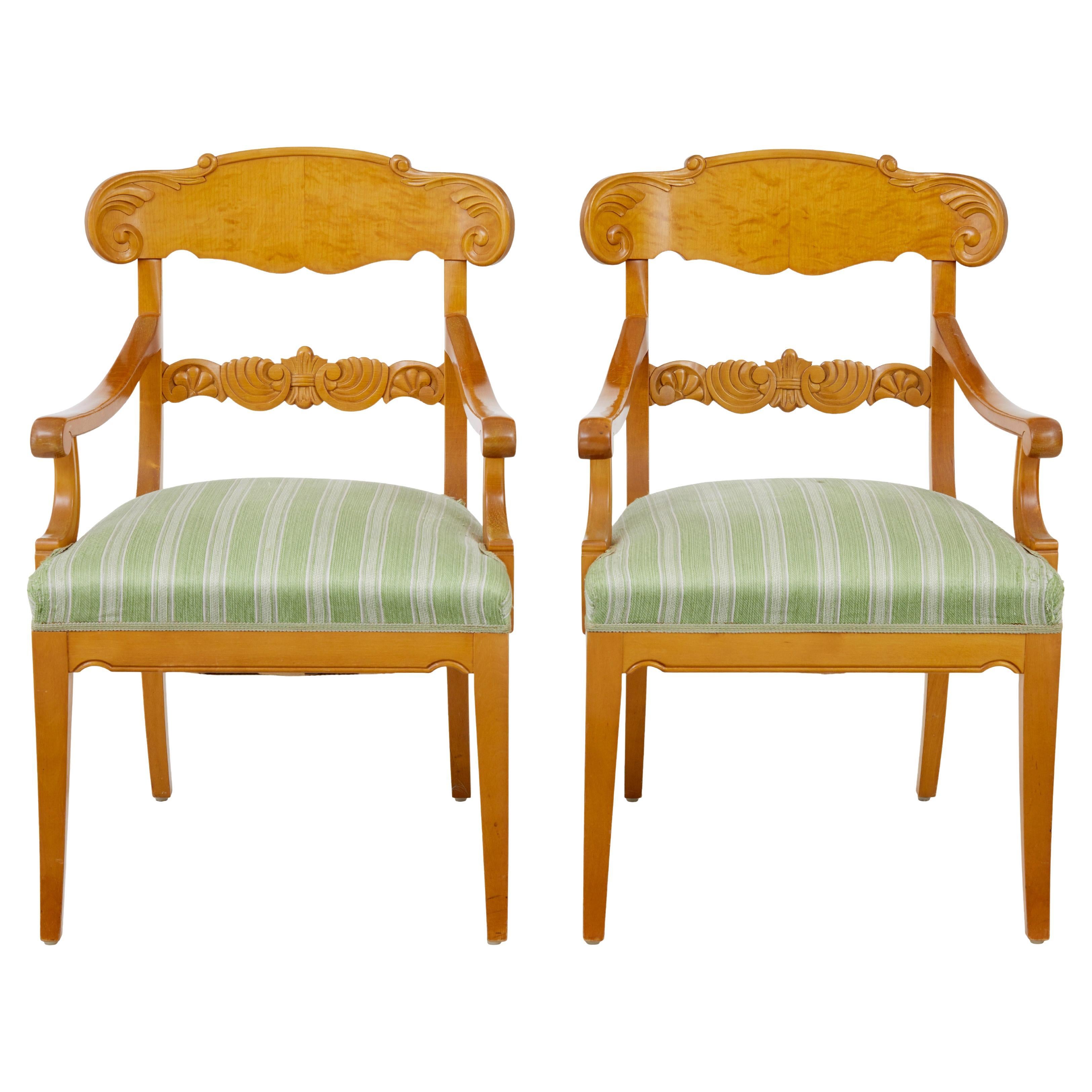 Pair of early 20th century Swedish carved birch armchairs