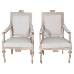 Pair of Early 20th Century Swedish Gustavian Style Carved Armchairs