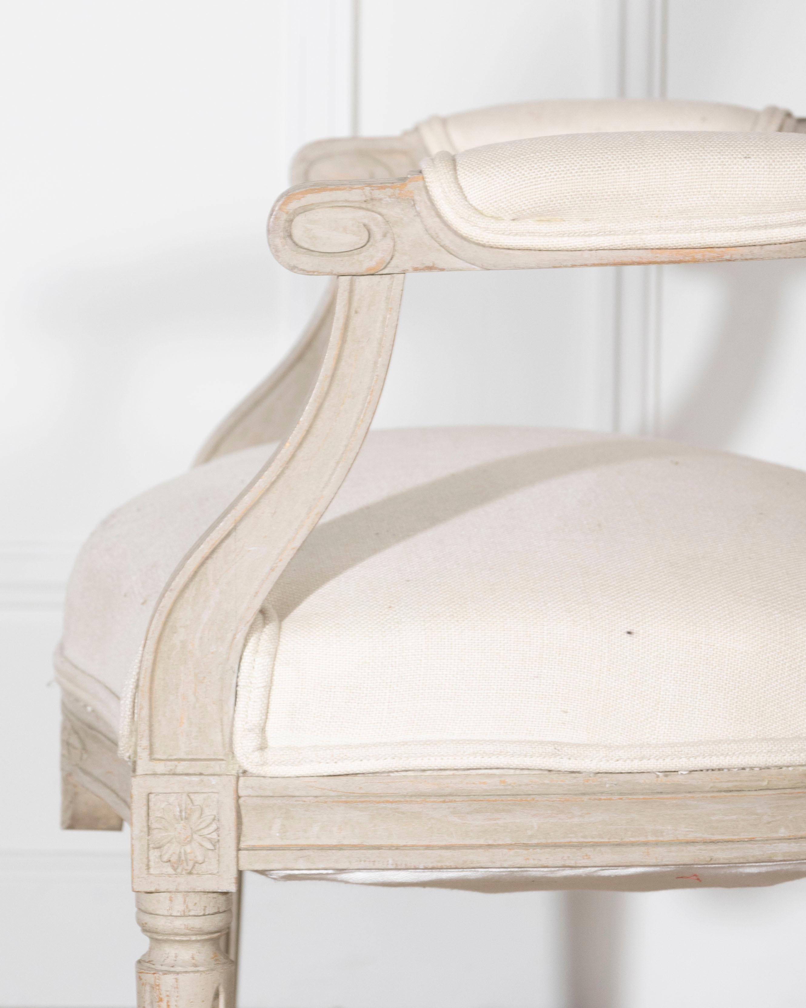 Pair of Early 20th Century Swedish Gustavian Style Oval Back Armchairs For Sale 5