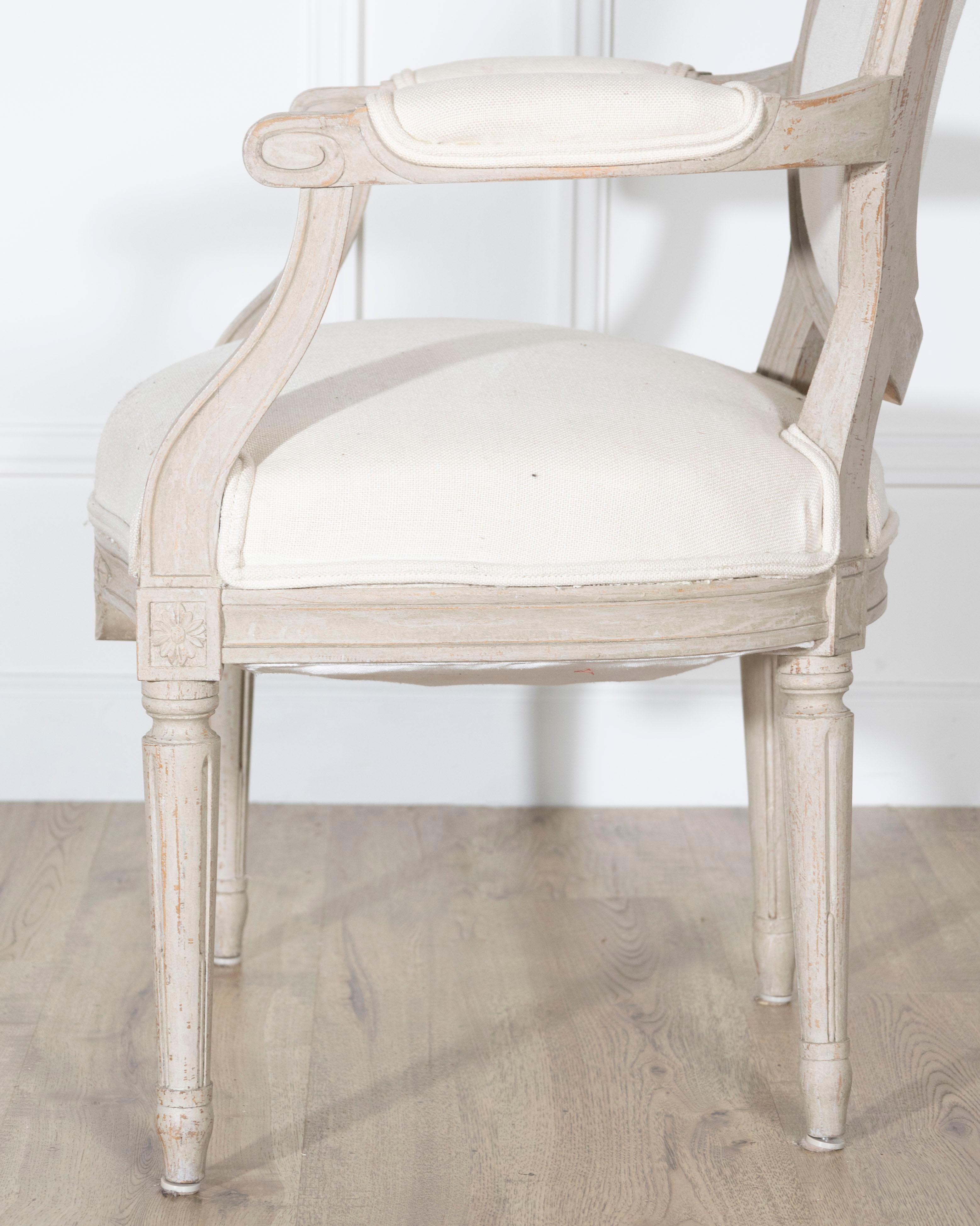 Pair of Early 20th Century Swedish Gustavian Style Oval Back Armchairs For Sale 6