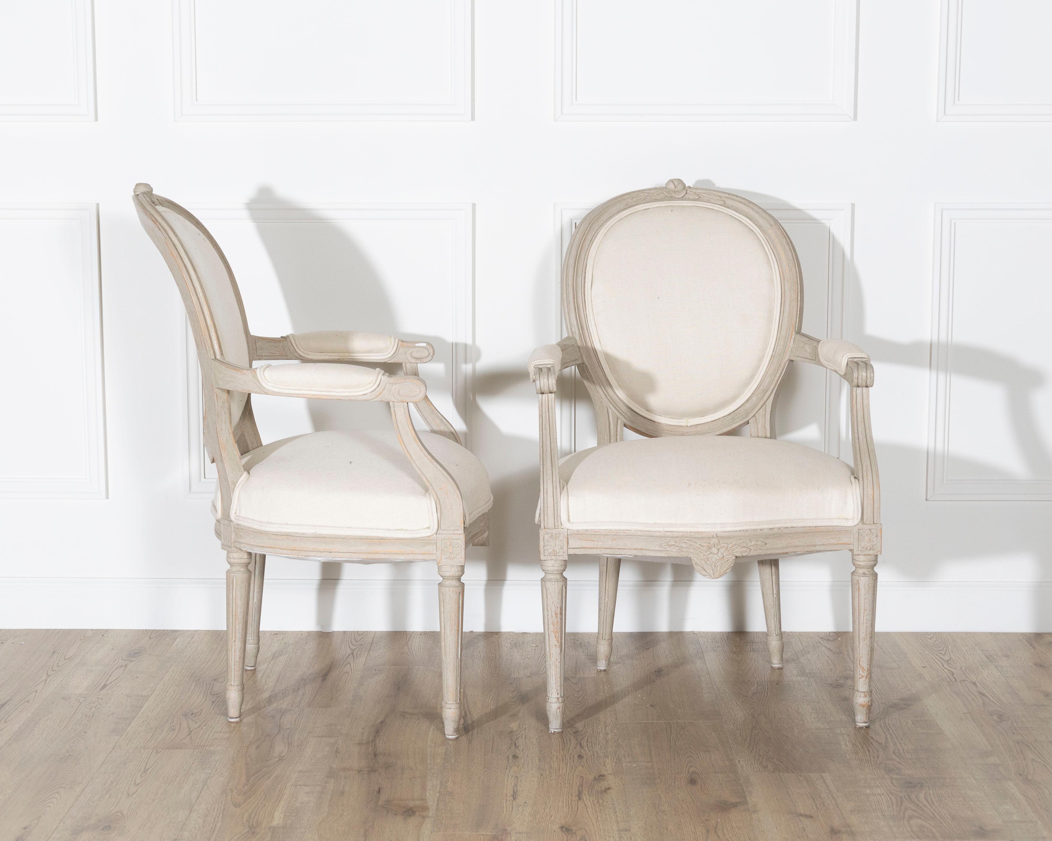Beech Pair of Early 20th Century Swedish Gustavian Style Oval Back Armchairs For Sale