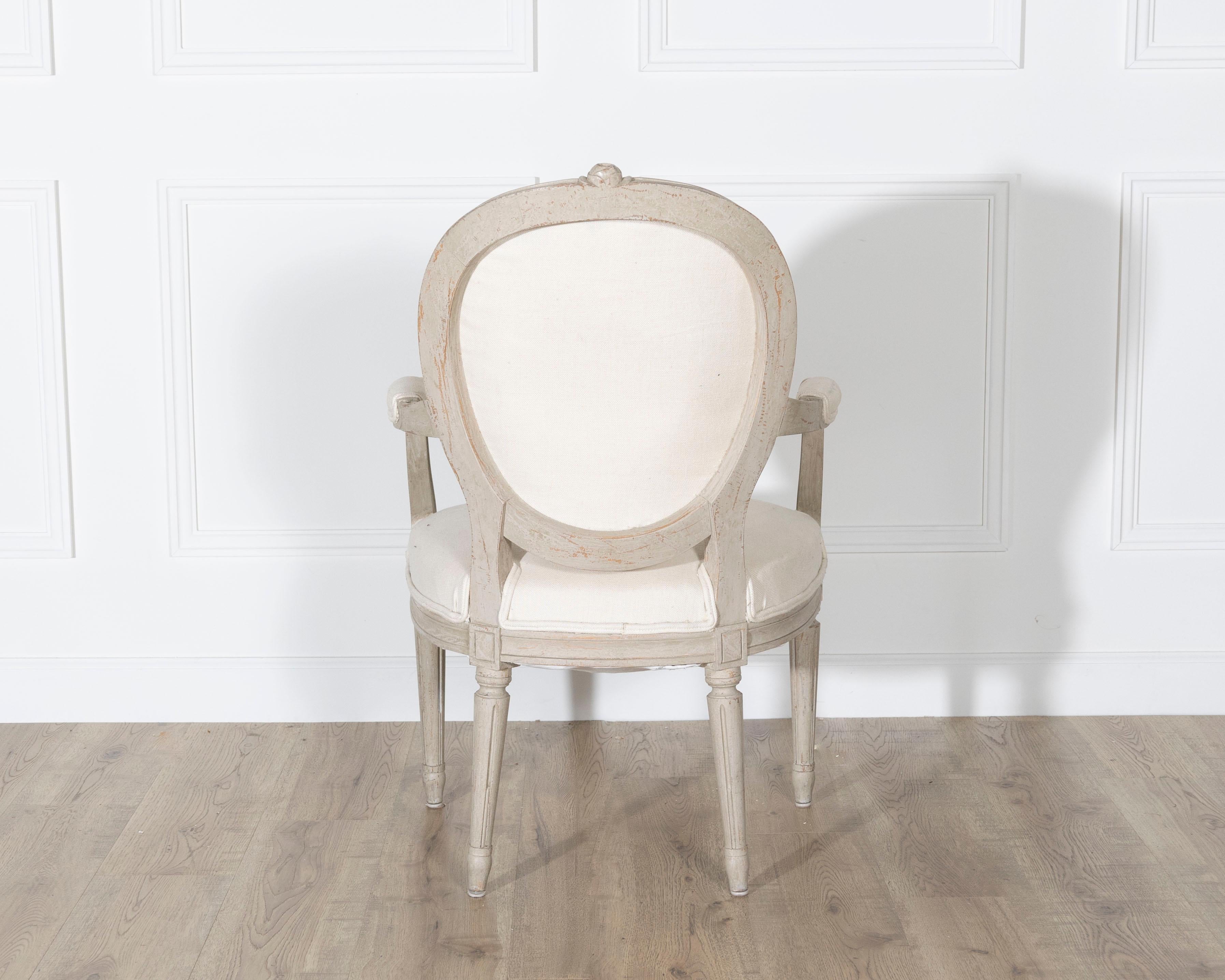 Pair of Early 20th Century Swedish Gustavian Style Oval Back Armchairs For Sale 3