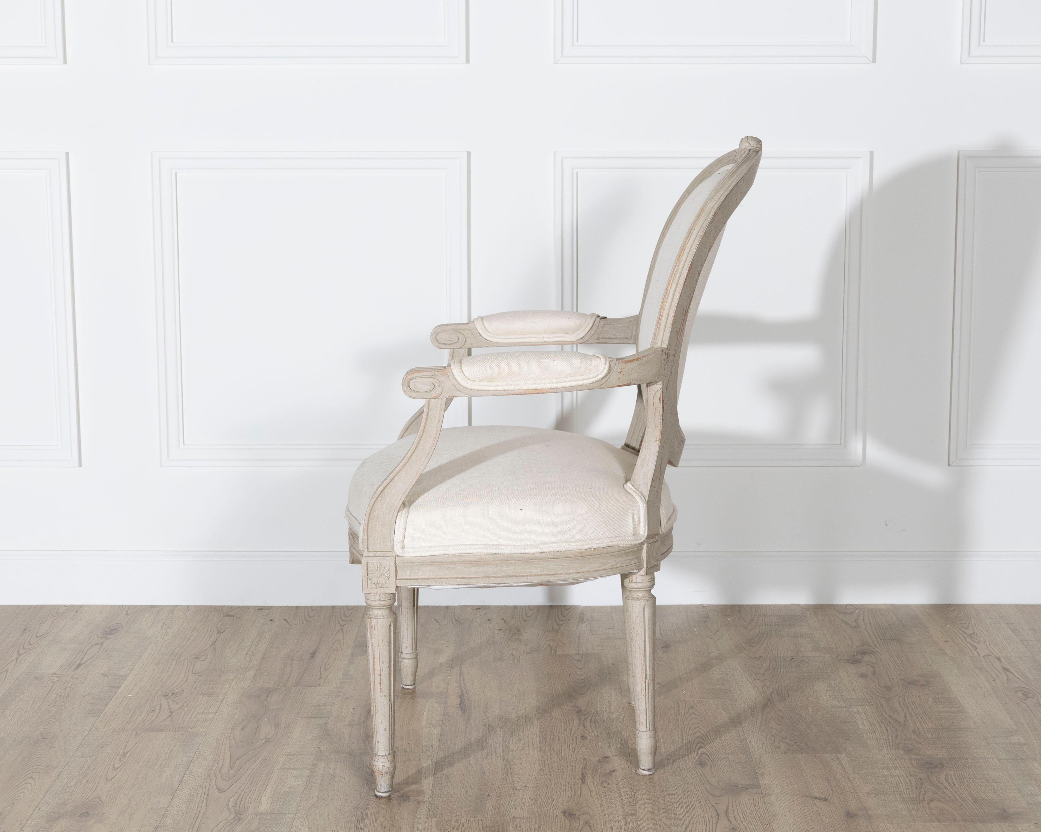 Pair of Early 20th Century Swedish Gustavian Style Oval Back Armchairs For Sale 4
