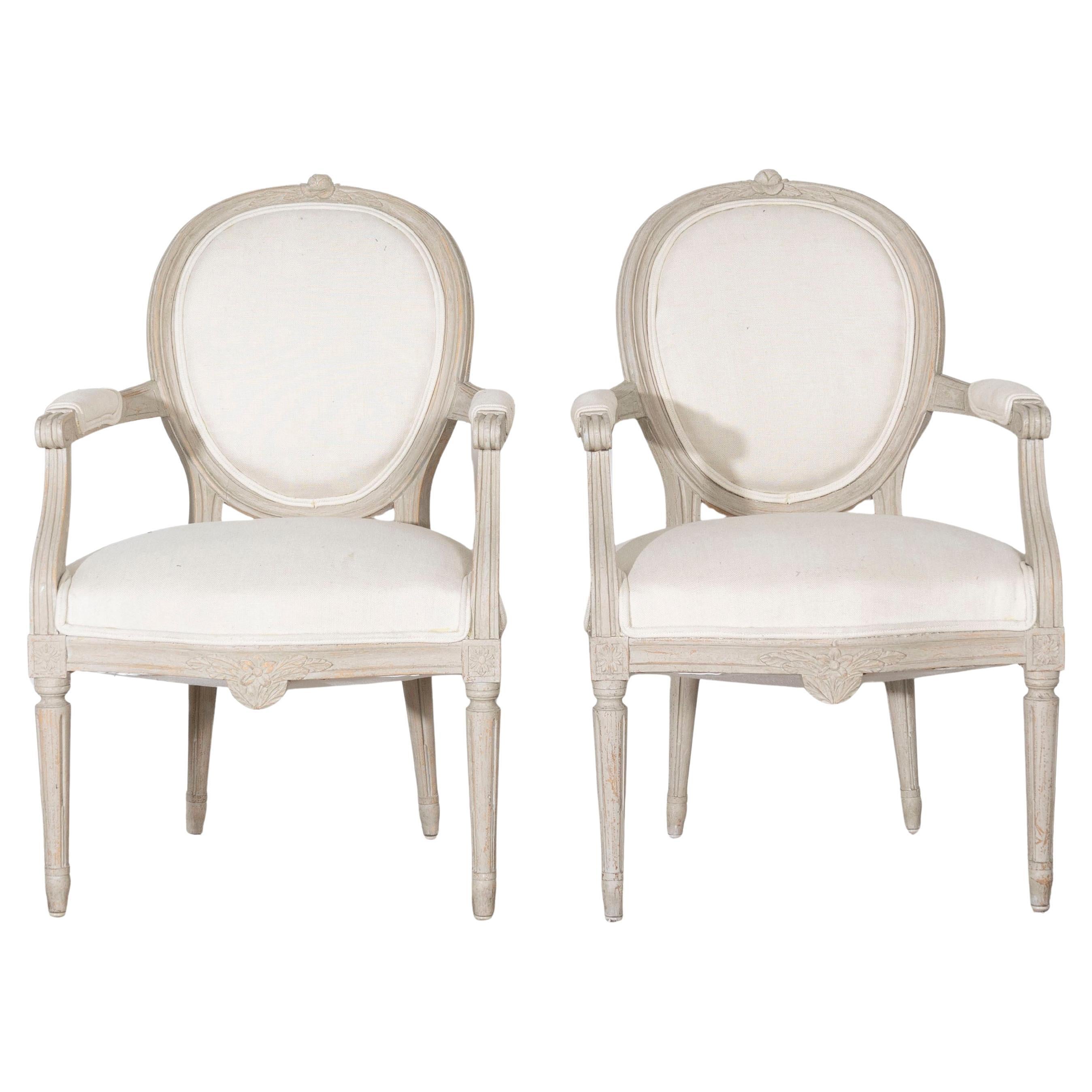 Pair of Early 20th Century Swedish Gustavian Style Oval Back Armchairs